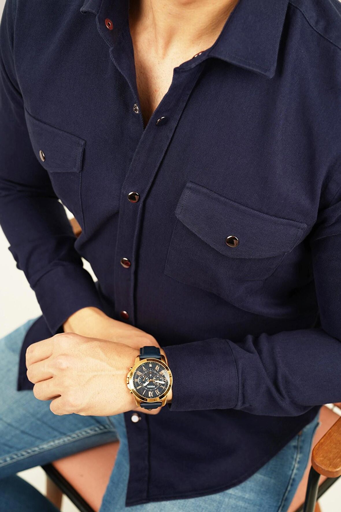 Lacivert Slimfit Gerçek Kot Erkek Gömlek