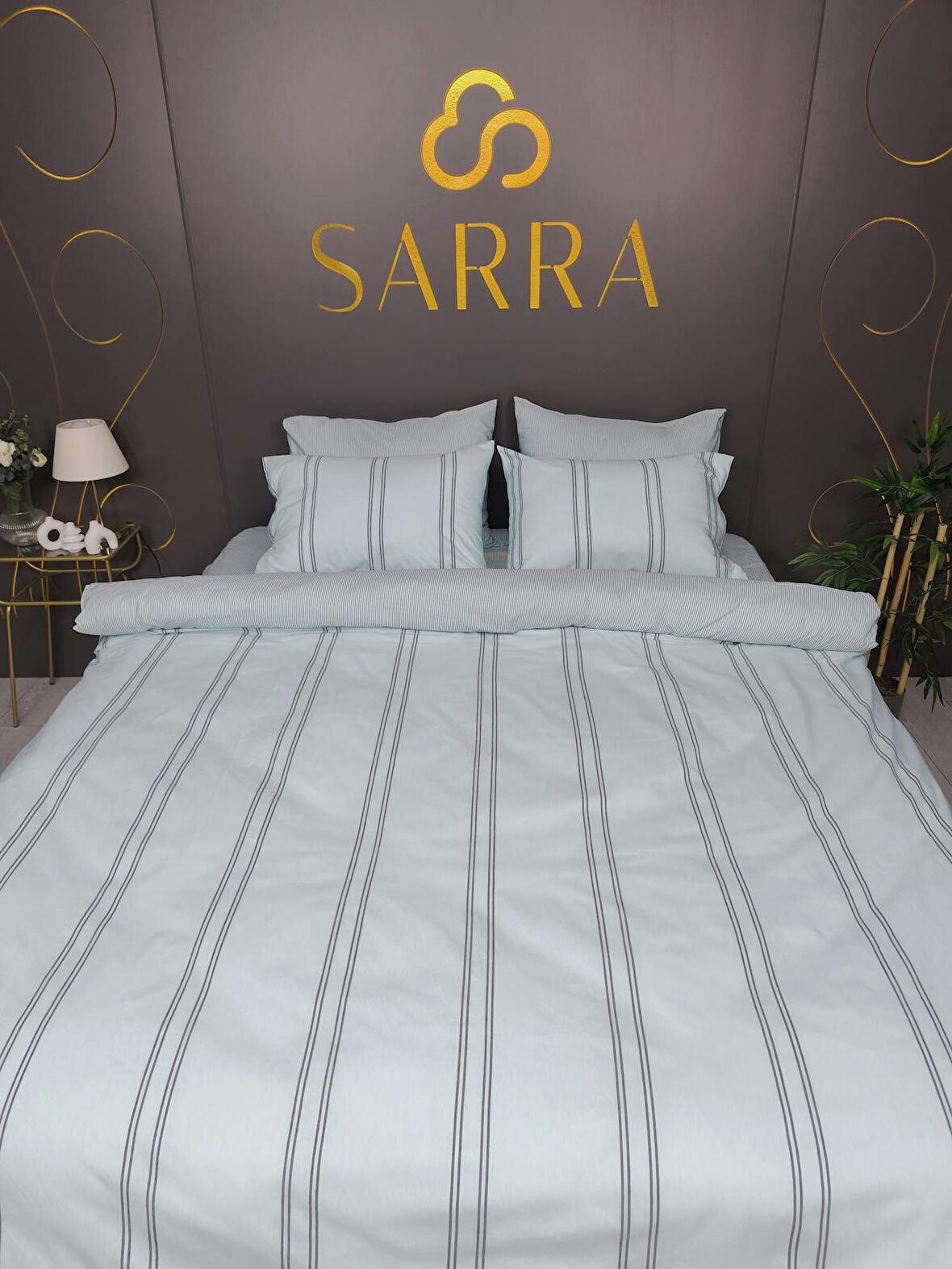 SARRA HOME NATURAL ÇİFT KİŞİLİK NEVRESİM TAKIMI - MAVİ