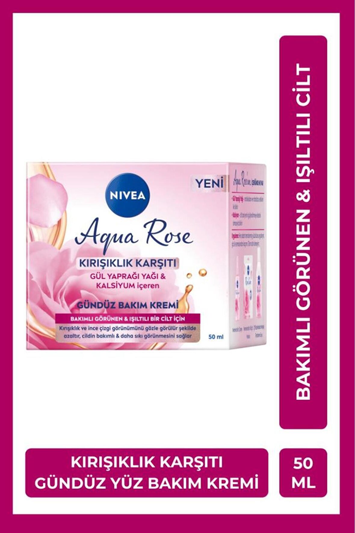 Nivea Aqua Rose Kırışıklık Karşıtı Gündüz Yüz Bakım Kremi 50ml, Gül Yaprağı Yağı, Kalsiyum İçerikli