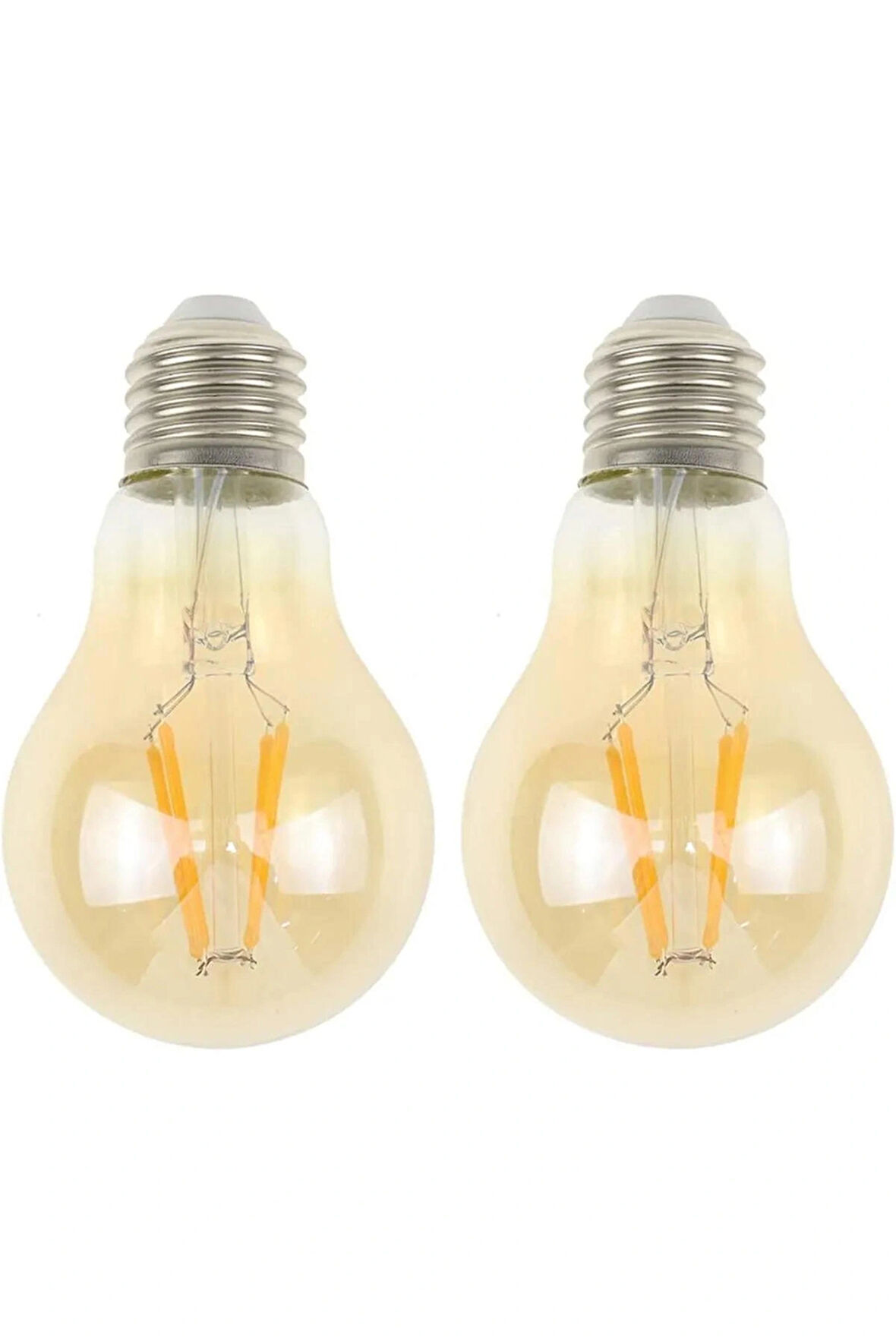 2 Adet Rustik 4w A60 Led Filament Ampul Bal Cam E27 Sarı Işık Dekoratif Vintage Aydınlatma