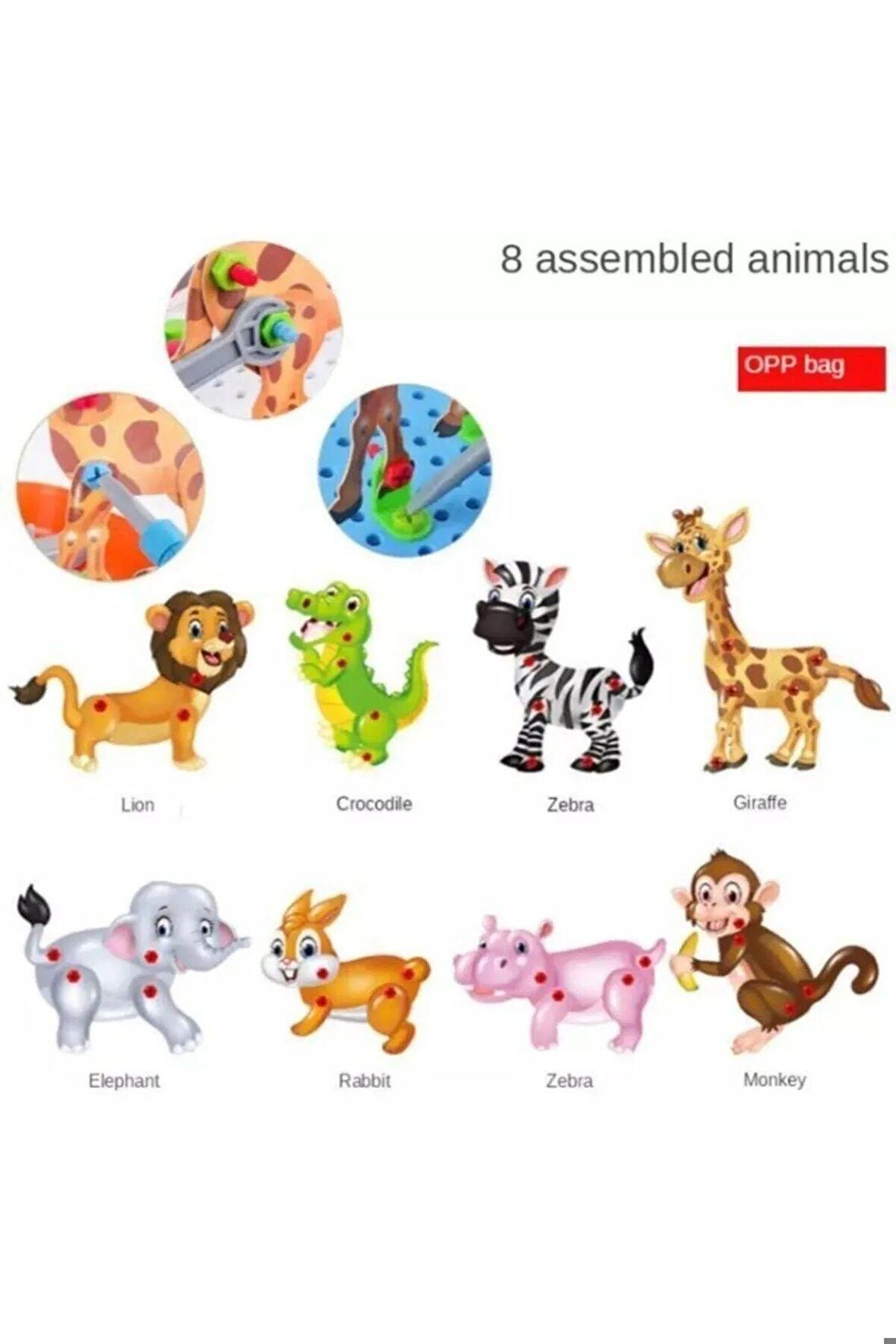 Çantalı Pilli Matkap 3d Puzzle Mozaik Hayvanlar Puzzle Eğitici Yapı Oyuncakları