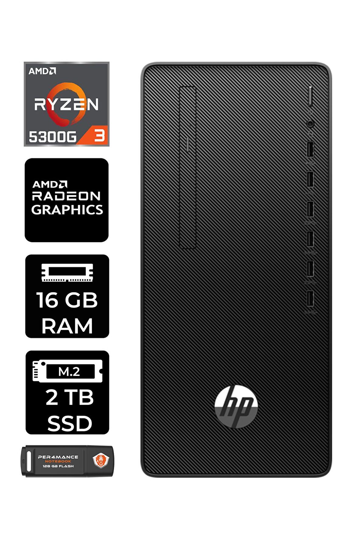 HP 295 G9 RYZEN 3 5300G 16GB RAM 2TB SSD RX550/4GB W11PRO 6D391EA MASAÜSTÜ PC & PER4 BELLEK