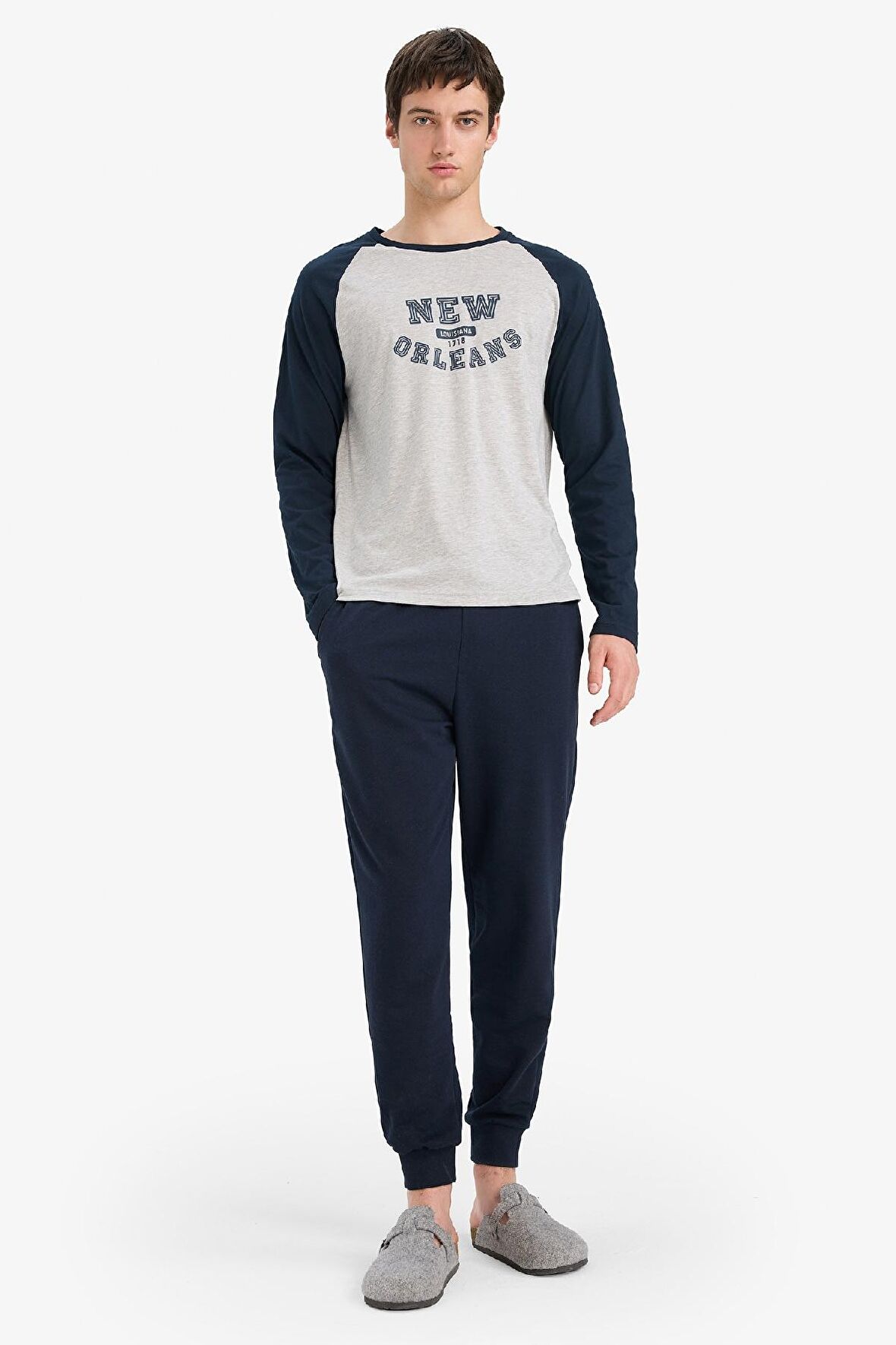 DeFacto Regular Fit Pijama Takımı Baskılı Uzun Kollu Üst Uzun Alt E0496AX25SPGR93