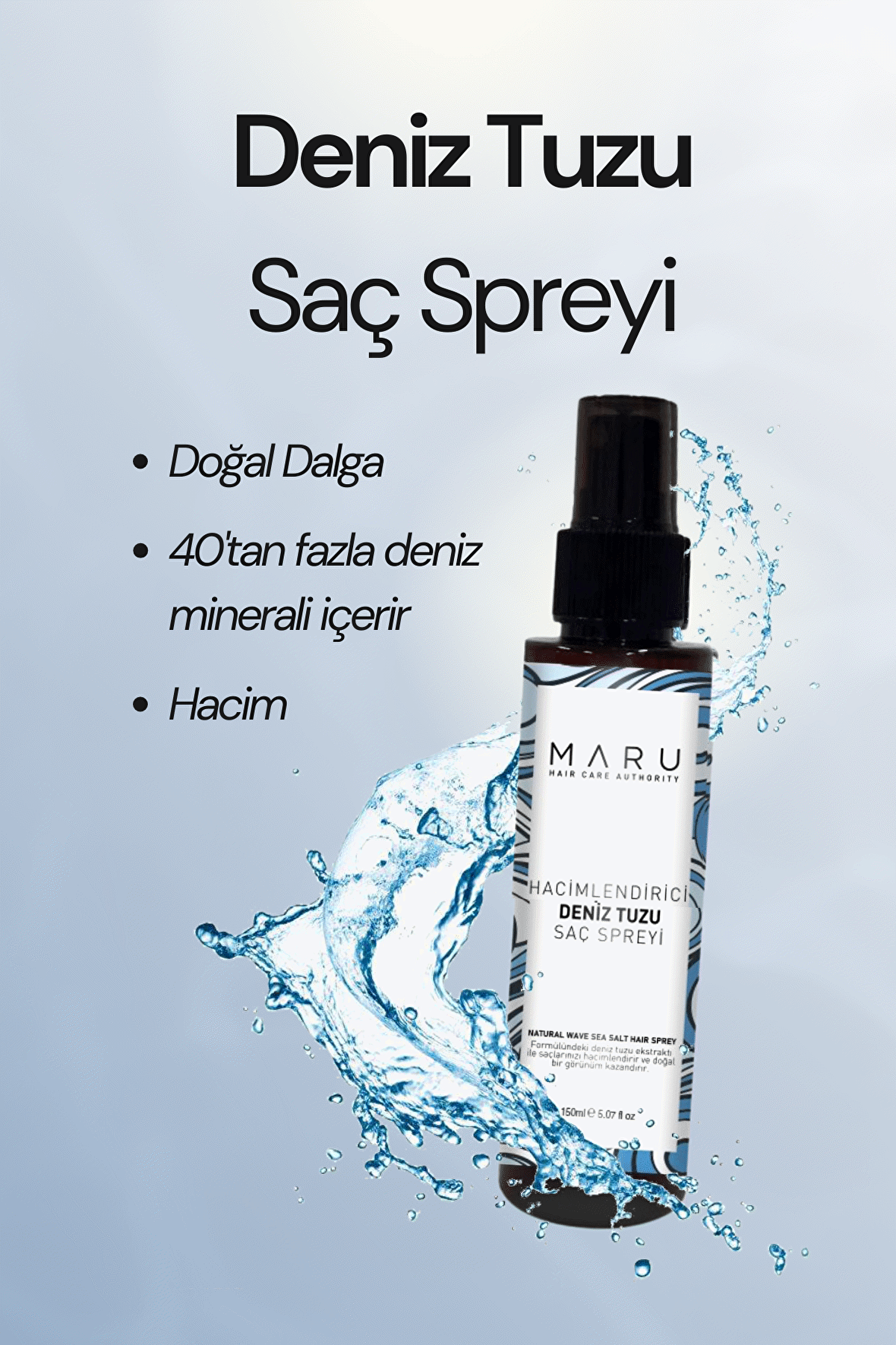 Maru Hacim Ve Dolgunluk Veren Deniz Tuzu Saç Spreyi 150 ml 8684382736782