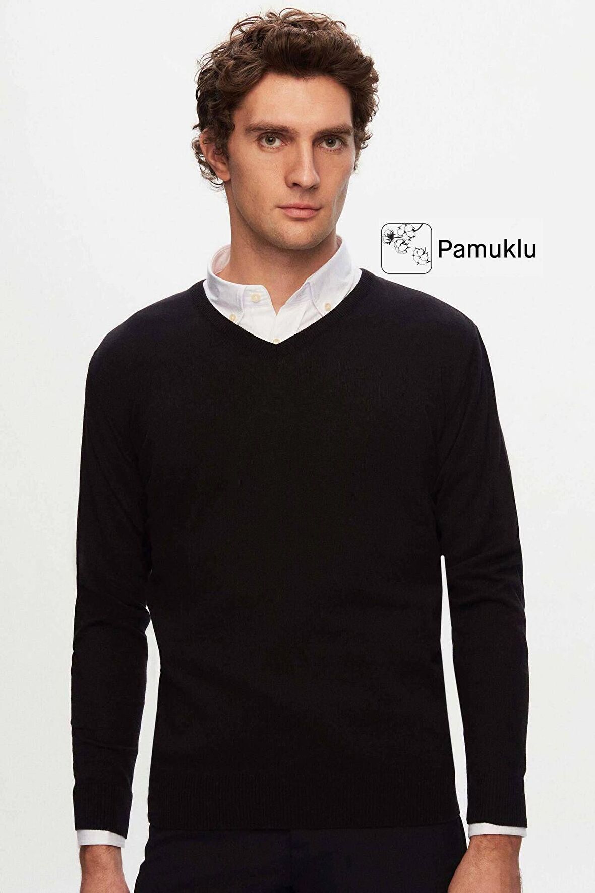 Ds Damat Regular Fit Siyah Düz V Yaka Triko Kazak 5HF06ORT12003 5HF06ORT12003
