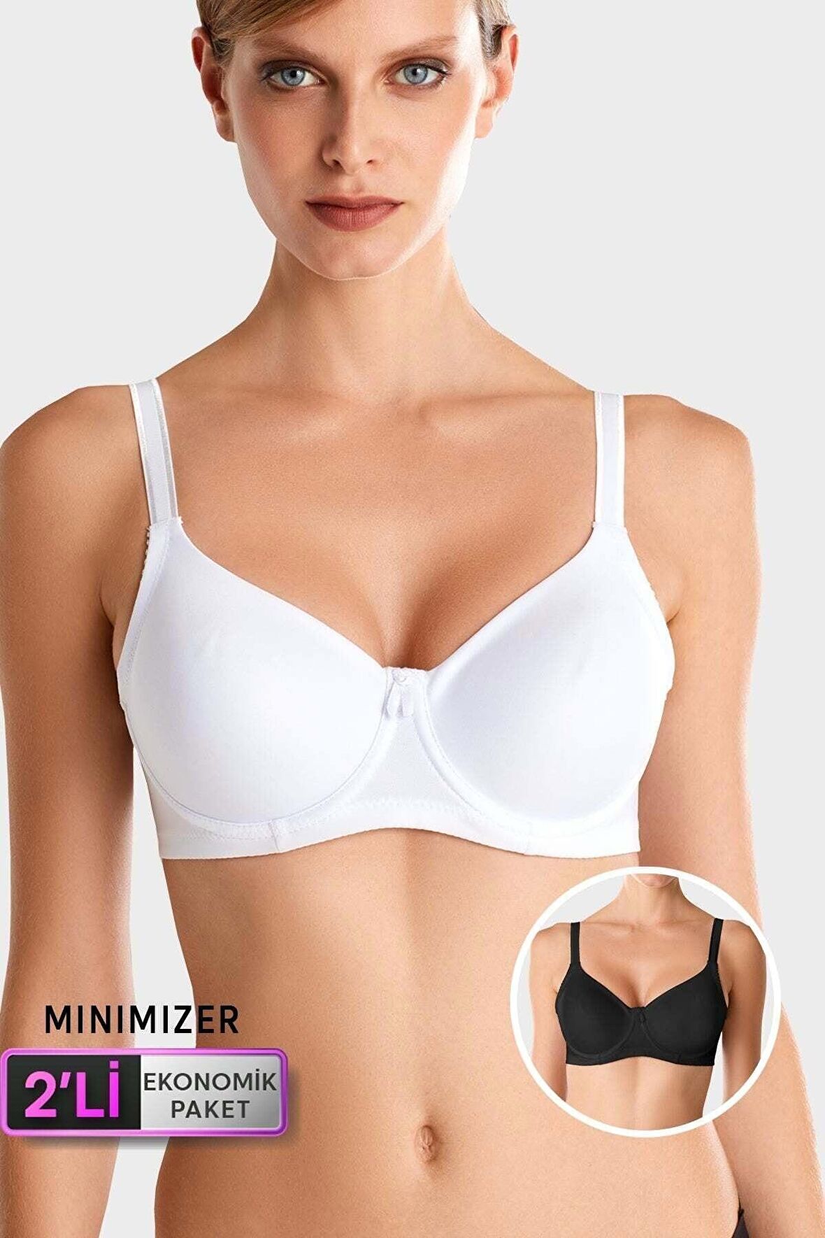 2'li Ekonomik Paket Siyah-beyaz 7001 Balenli Minimizer Toparlayici Sütyen Set(dd Cup Seçenekli)