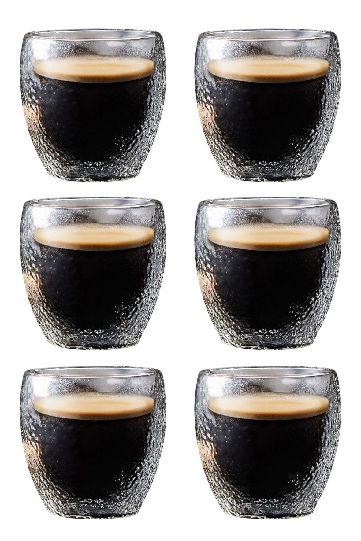 Çift Cidarlı Buzlu Kahve,Latte,Çay Bardağı Seti -250 ML Cam Kupa Seti 6 Adet 2220