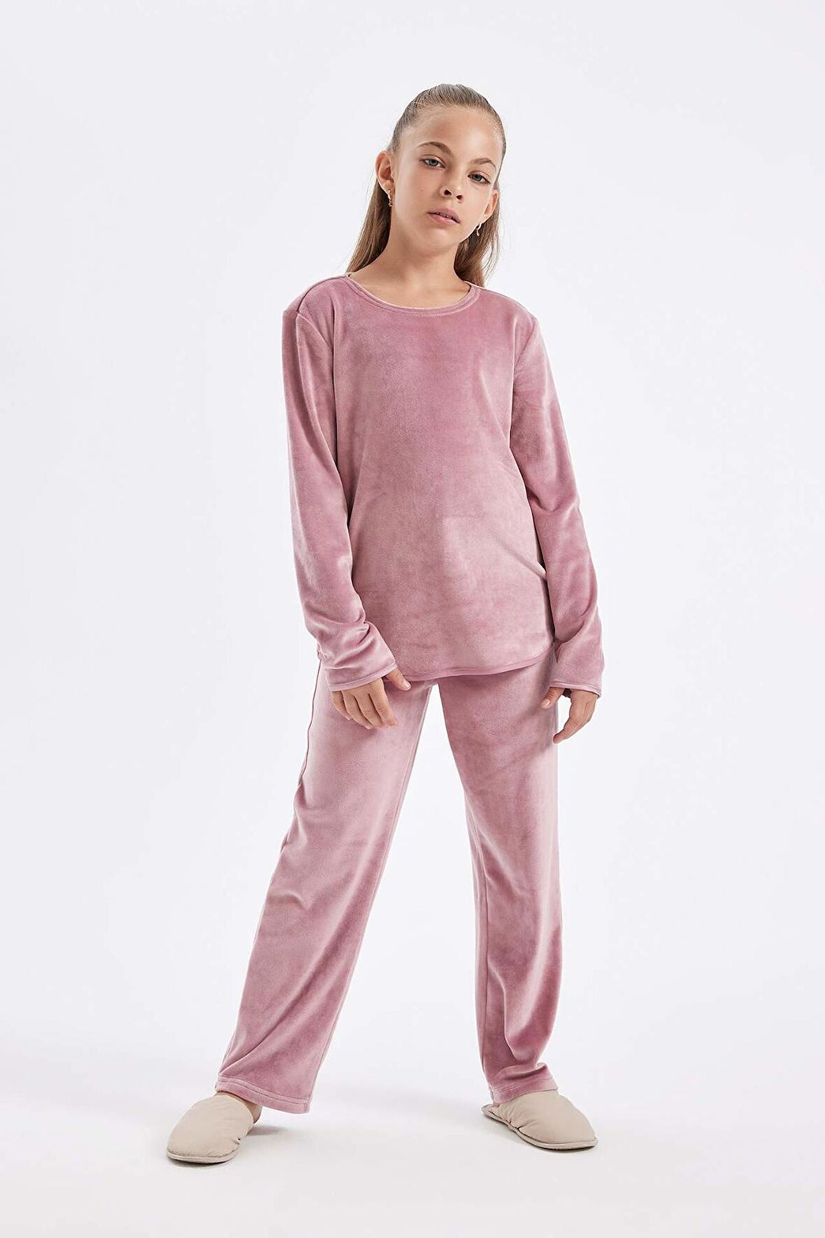 Kız Çocuk Regular Fit Polar Uzun Kollu Üst Uzun Alt Pijama Takımı