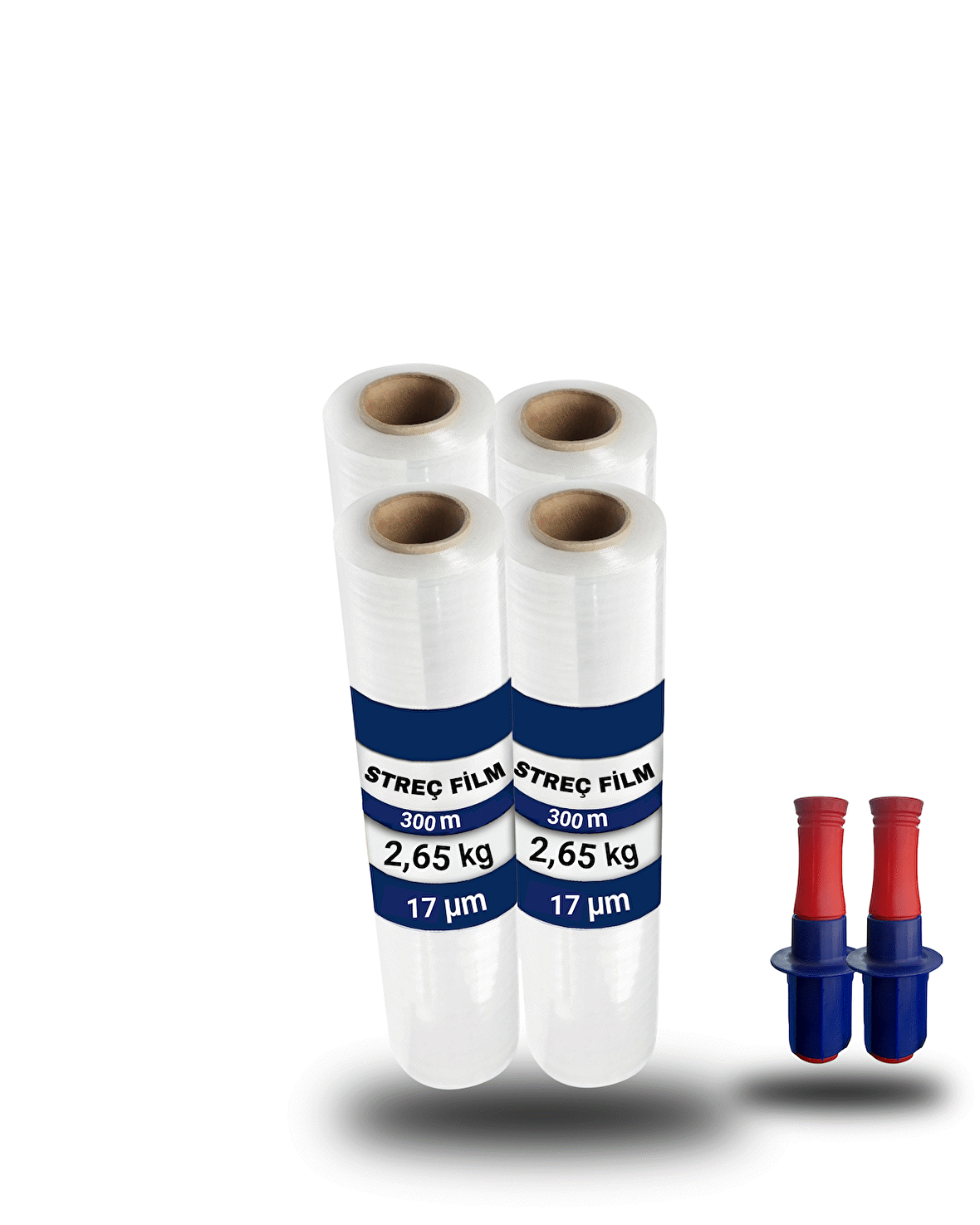 4 Adet Şeffaf El Tipi 17 Mikron 300 Metre Palet Streç Film El Aparatı Hediyeli