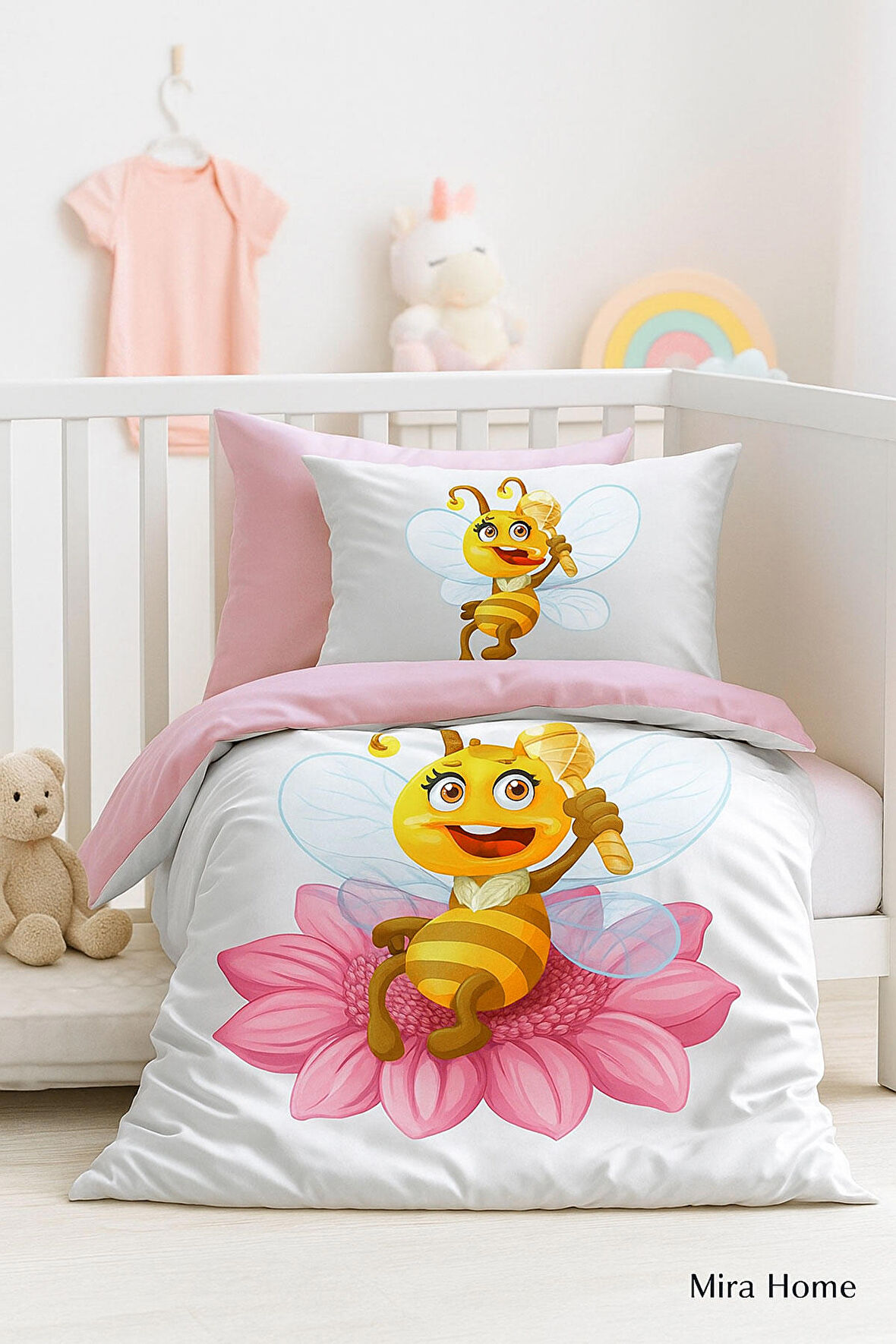 Yenidoğan Kız Bebek Nevresim Takımı 3D Pamuklu  Lady Bee