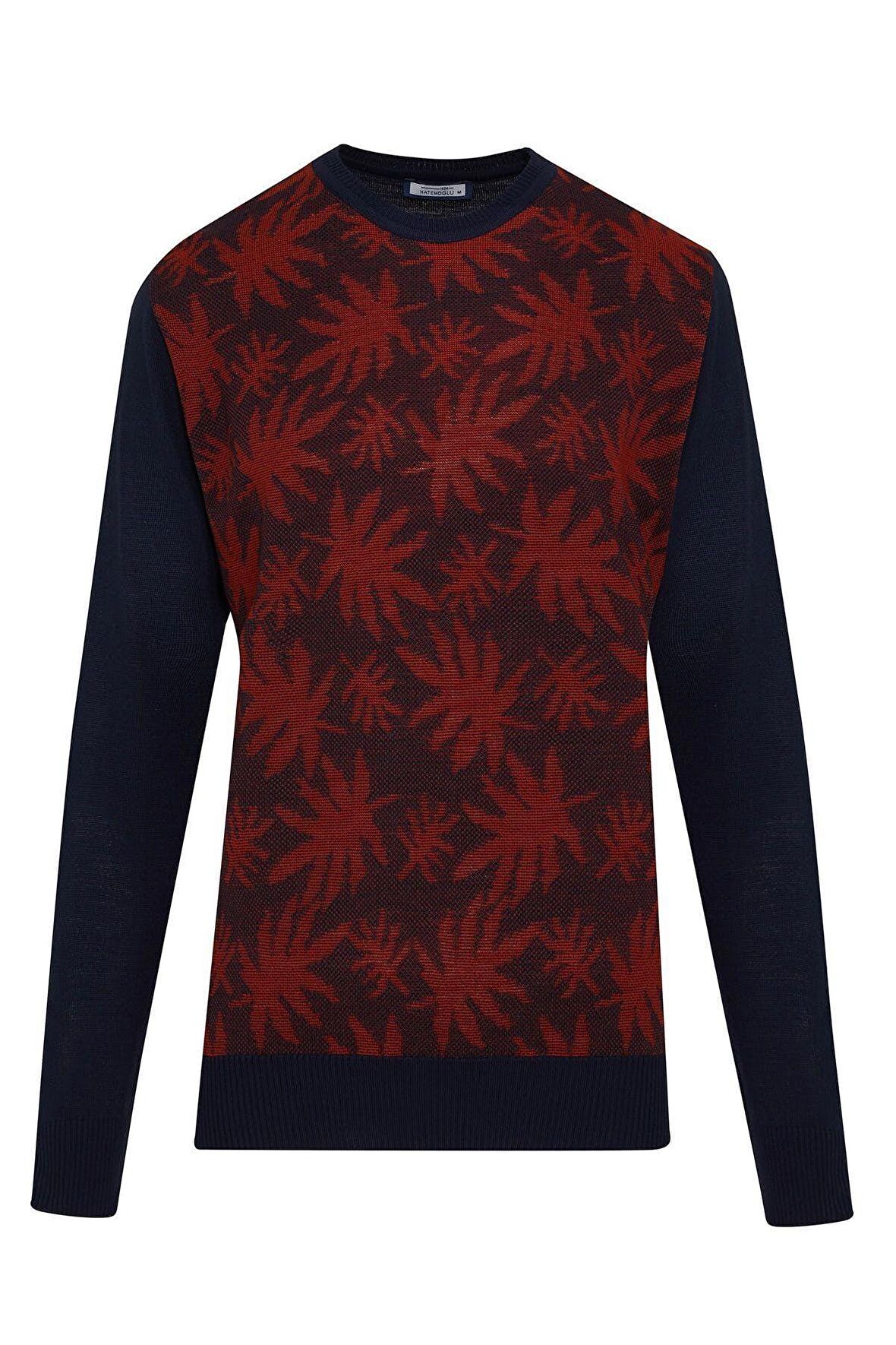 Lacivert Desenli Bisiklet Yaka Triko Yünlü Kazak | M