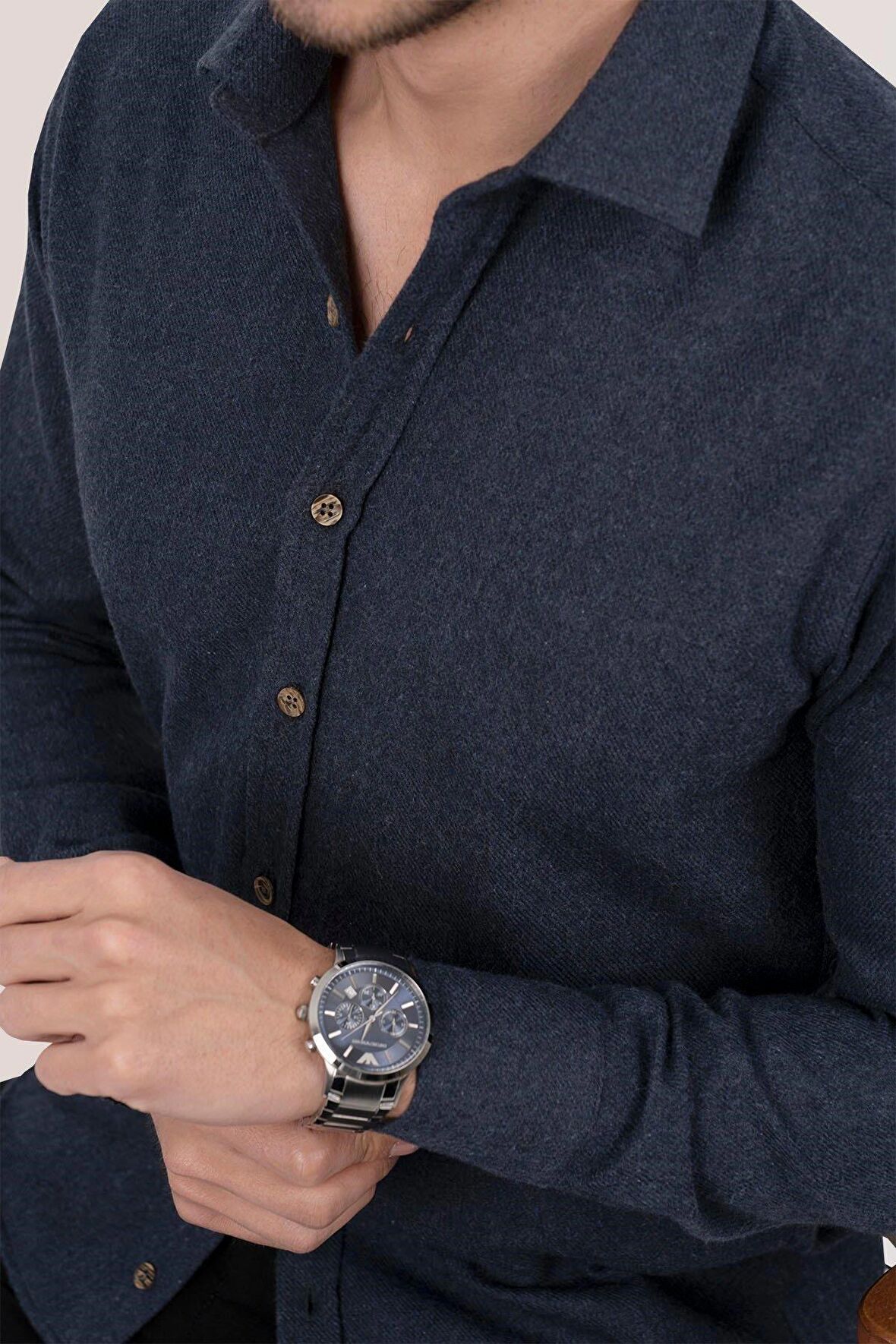 Lacivert Düz Oduncu Slimfit Gömlek