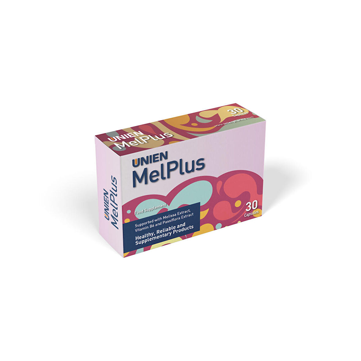 UNIENPharma  MelPlus 30 Kapsül / Passiflora Ekstresi, Valerian Ekstresi, Melisa Ekstresi, Mayıs Papatyası Ekstresi ve Vitamin B6 İçeren Takviye Edici Gıda