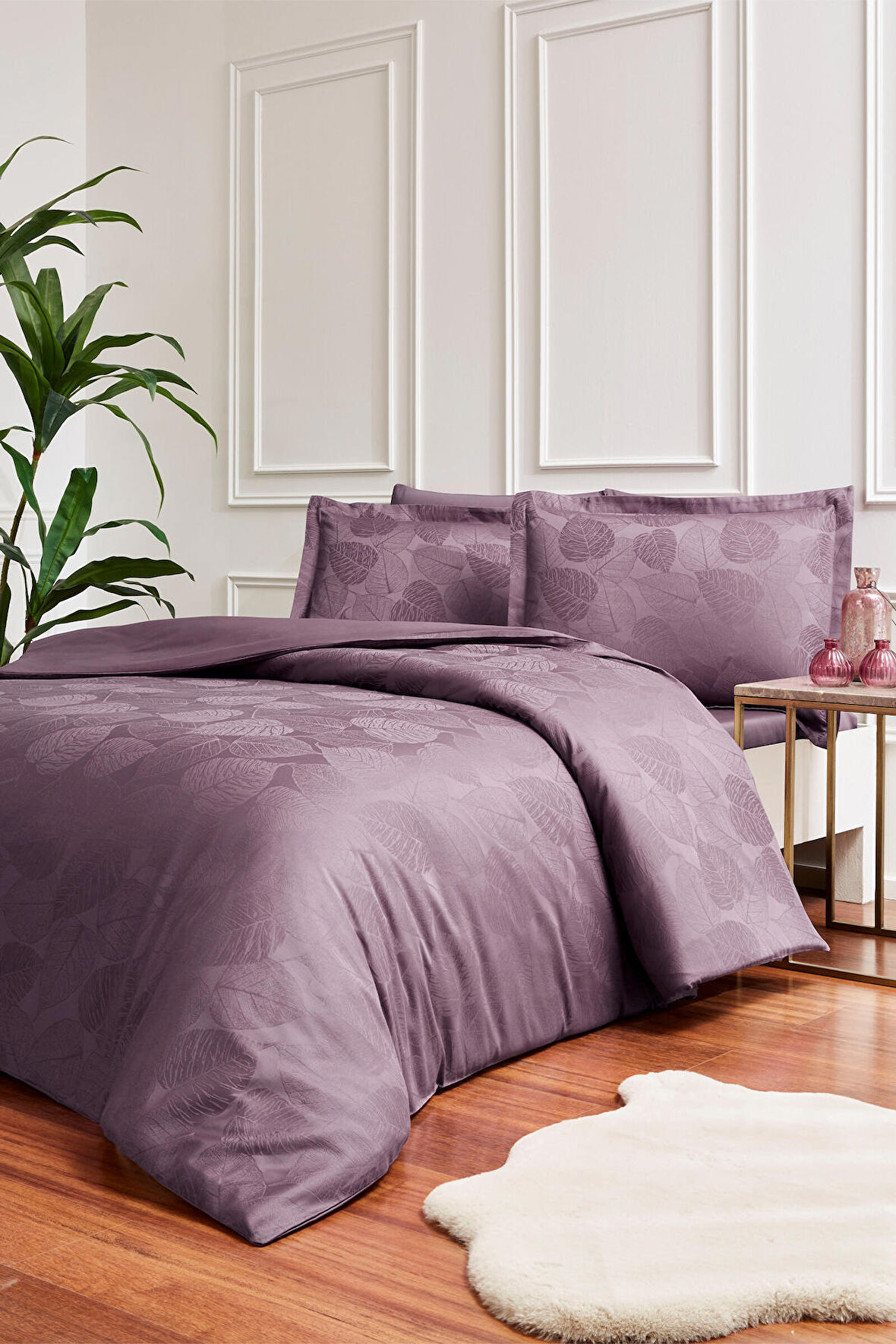 Özdilek Yaprak Çift Kişilik Jakarlı Saten Nevresim Takımı