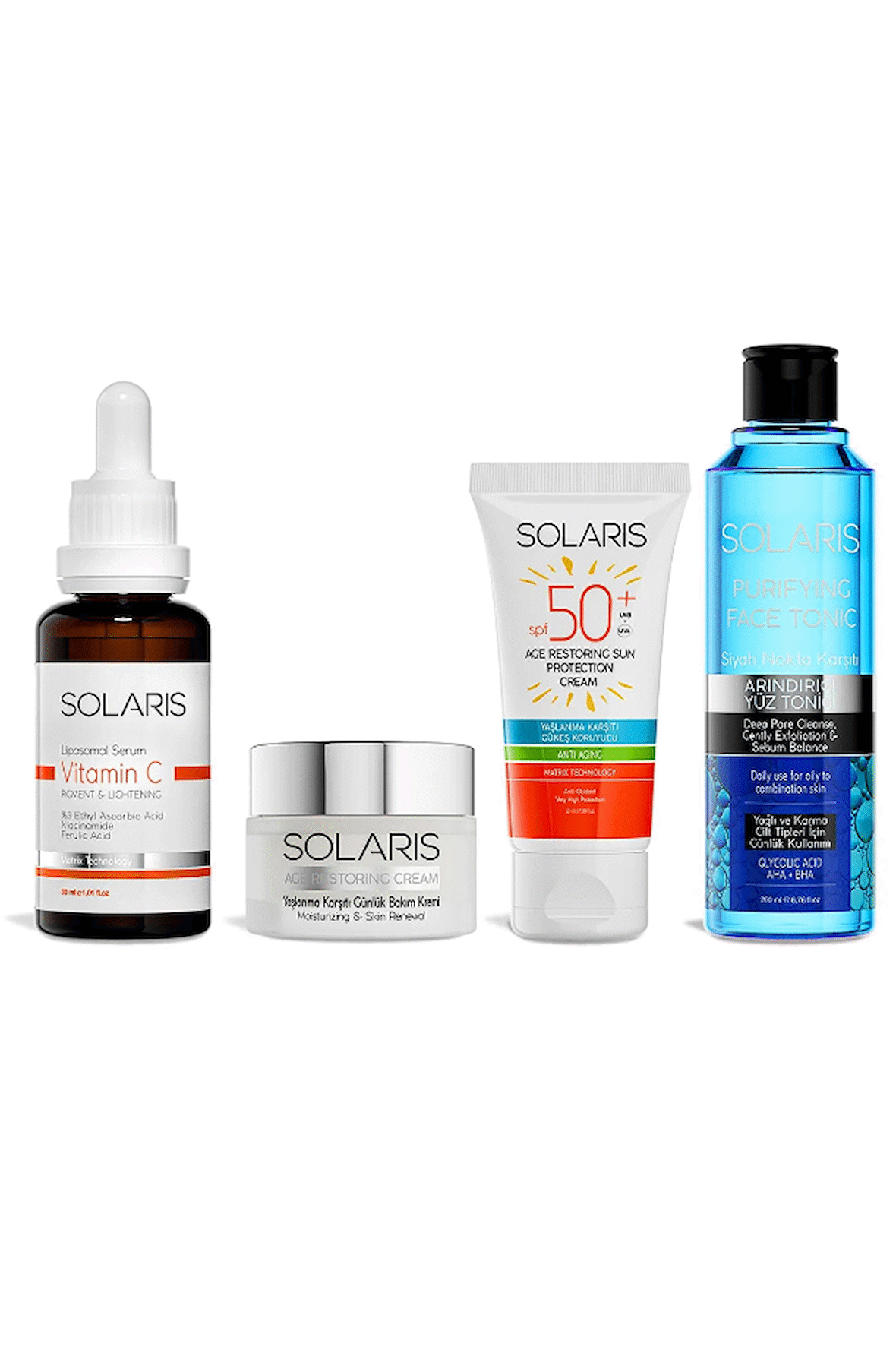 Solaris C Serum-yaşlanma Karşıtı Bakım Kremi-yaşlanma Karşıtı Güneş Kremi- Arındırıcı Tonik