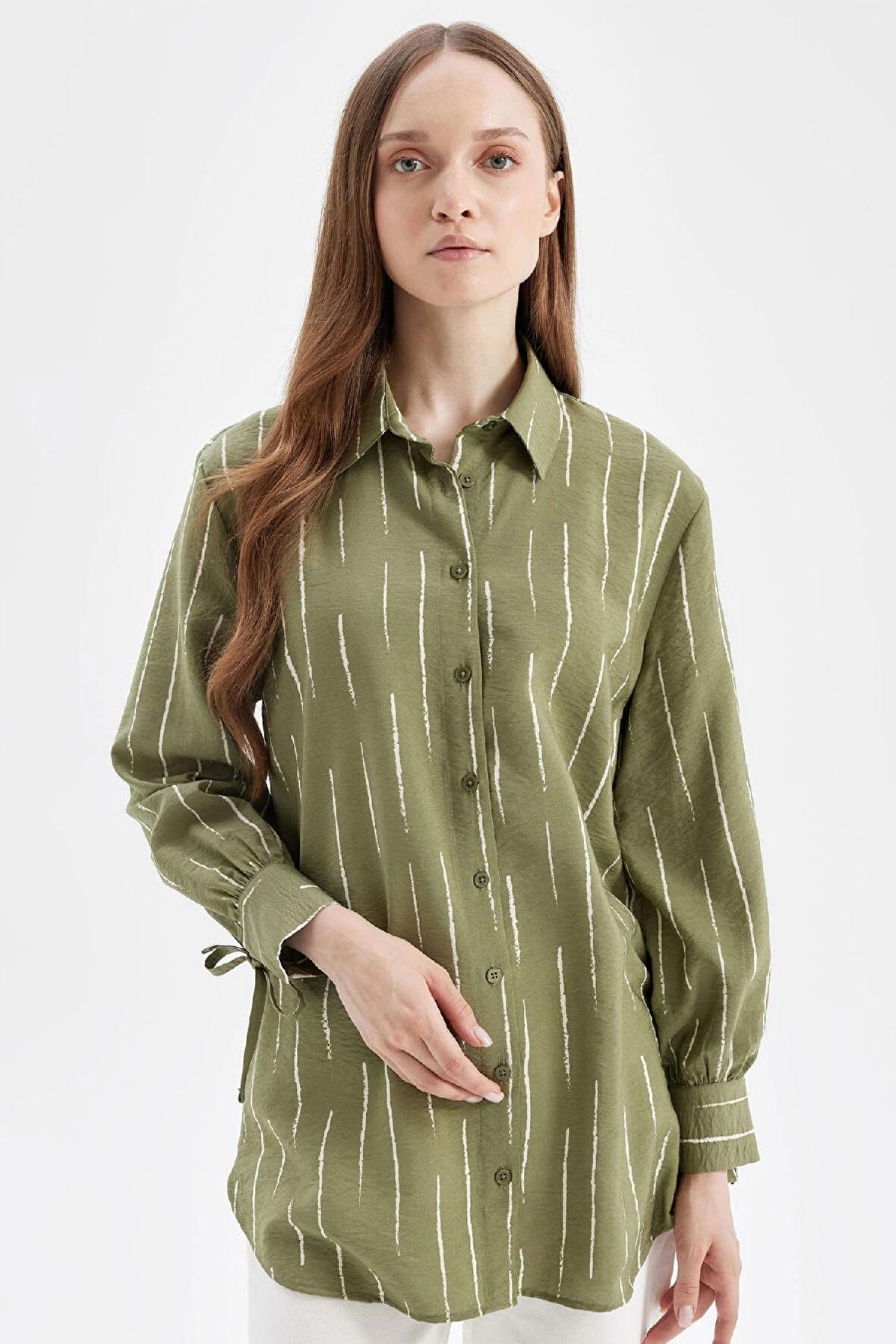 DeFacto Relax Fit Gömlek Yaka Çizgili Uzun Kollu Gömlek Tunik D2608AX24AUKH262