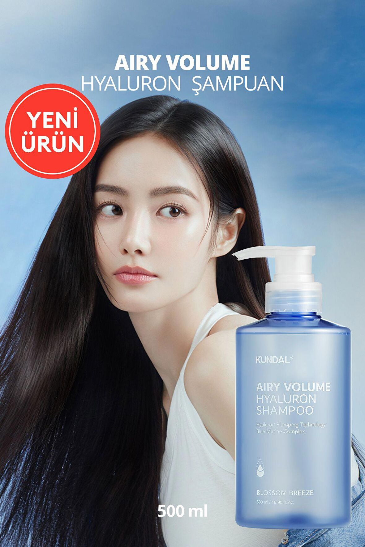 Arındıran, Nemlendiren, Hacim Veren Şampuan KUNDAL Airy Volume Hyaluron Shampoo 500ml Blossom Breeze