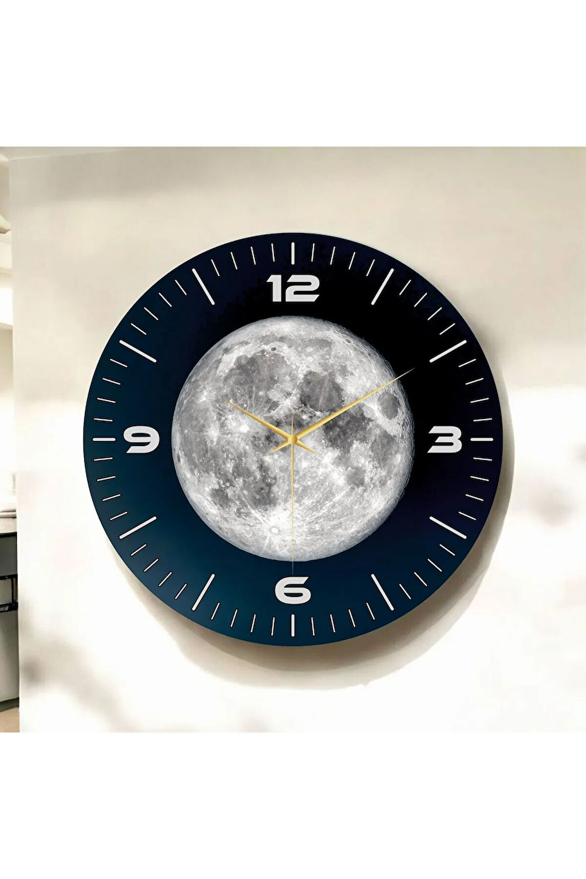 Renkli Baskı Ay Desenli Sayılı Hediyelik Ahşap Sessiz Duvar Saati 50cm