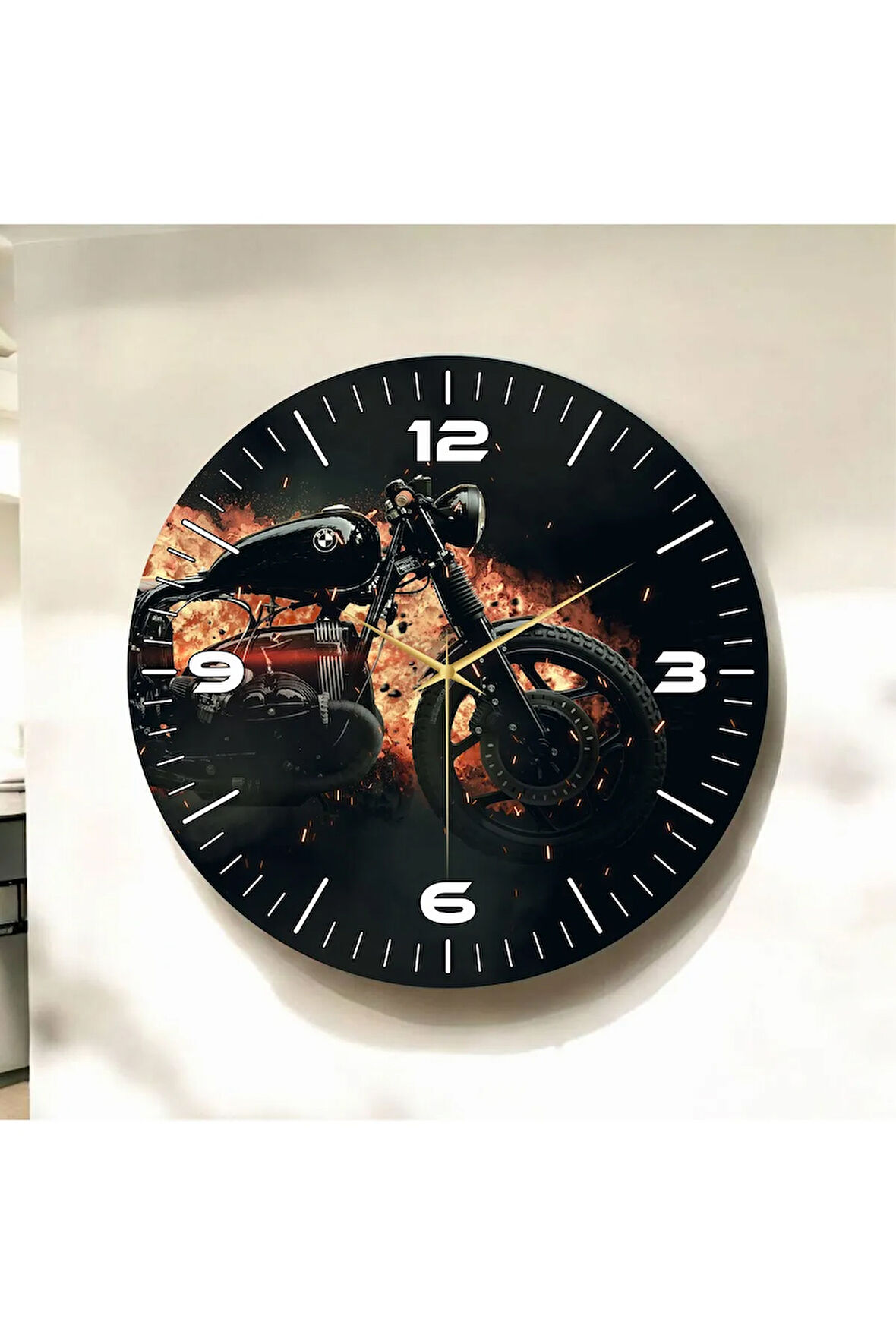 Renkli Baskı Motor Desenli Sayılı Hediyelik Ahşap Sessiz Duvar Saati 50cm