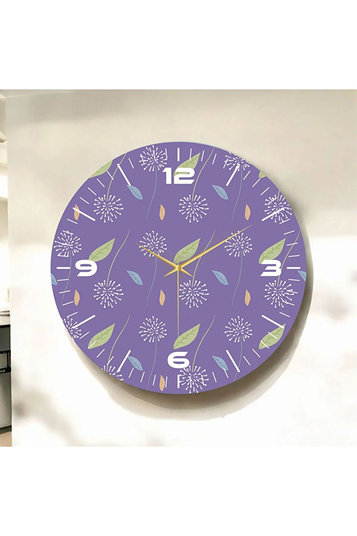 Renkli Baskı Yaprak Desenli Sayılı Hediyelik Ahşap Sessiz Duvar Saati 50cm