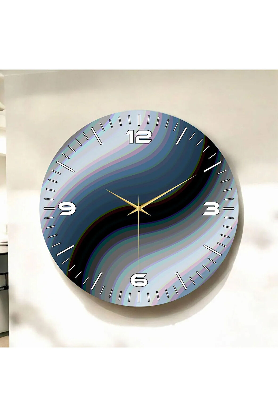 Renkli Baskı Desenli Sayılı Hediyelik Ahşap Sessiz Duvar Saati 50cm