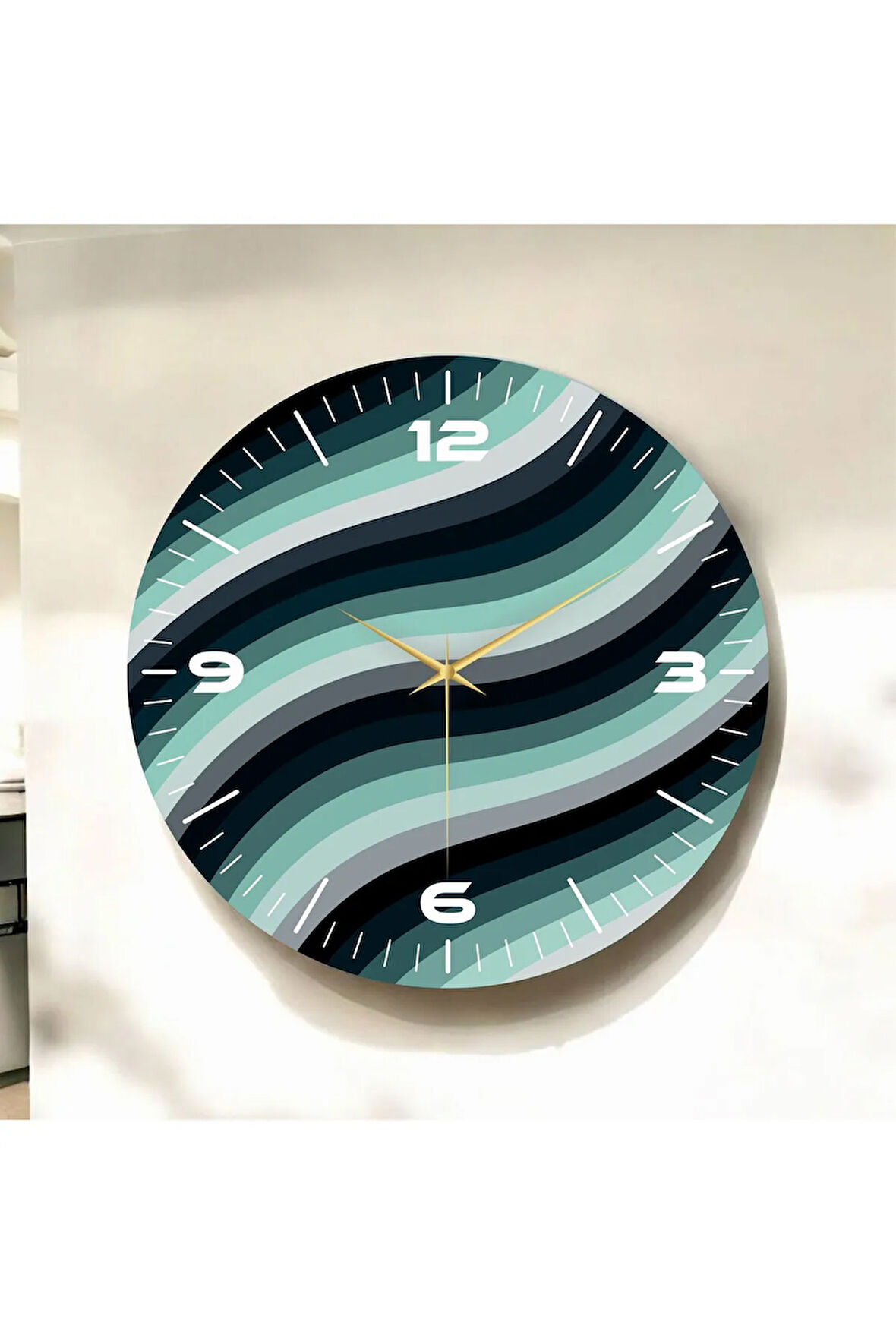 Renkli Baskı Desenli Sayılı Hediyelik Ahşap Sessiz Duvar Saati 50cm