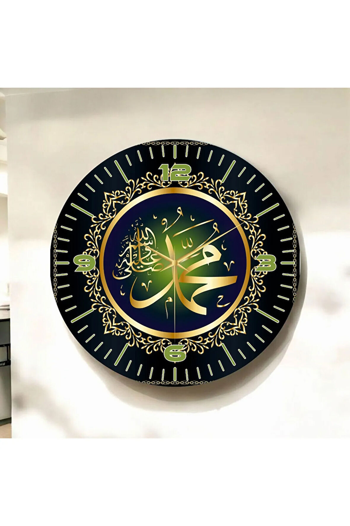 Renkli Baskı Dini Desenli Sayılı Hediyelik Ahşap Sessiz Duvar Saati 50cm