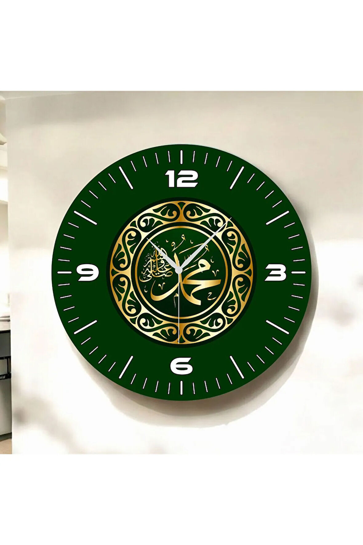 Renkli Baskı Dini Desenli Sayılı Hediyelik Ahşap Sessiz Duvar Saati 50cm