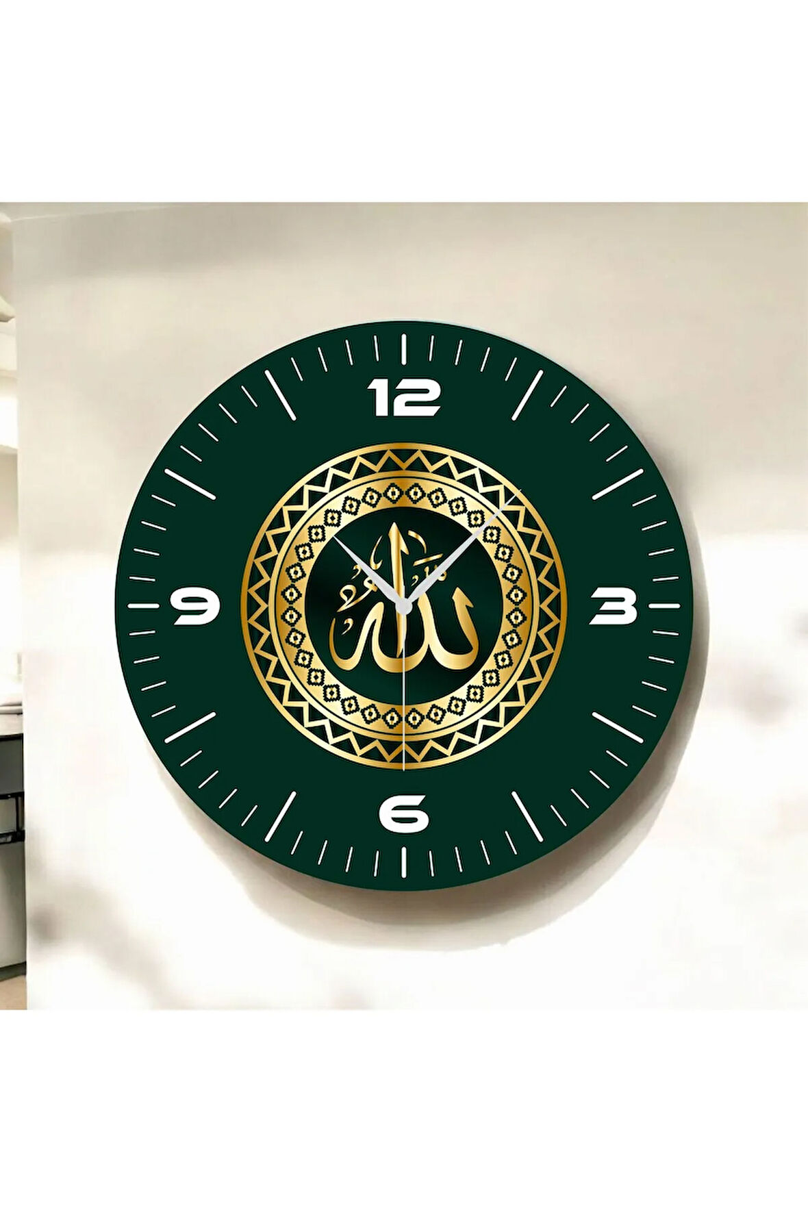 Renkli Baskı Dini Desenli Sayılı Hediyelik Ahşap Sessiz Duvar Saati 50cm