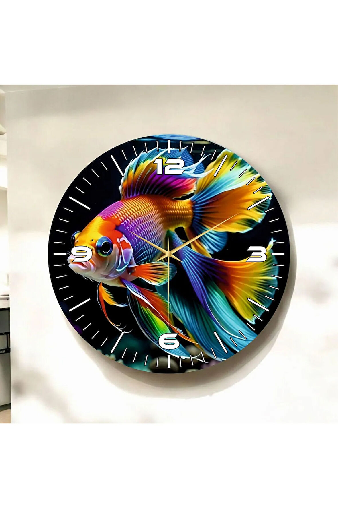 Renkli Baskı Balık Hayvan Desenli Sayılı Hediyelik Ahşap Sessiz Duvar Saati 50cm
