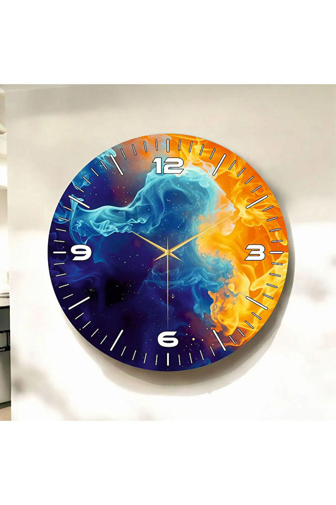 Renkli Baskı Desenli Sayılı Hediyelik Ahşap Sessiz Duvar Saati 50cm