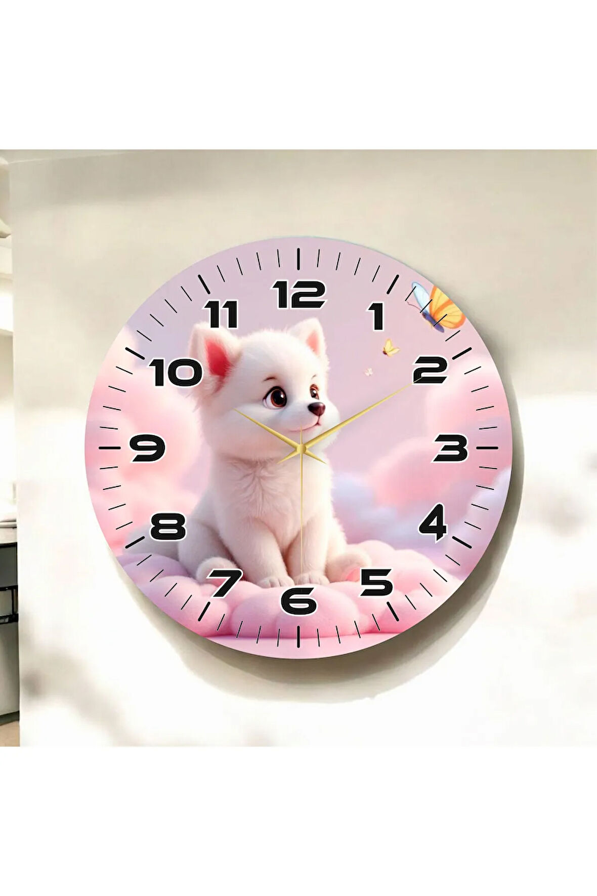 Renkli Baskı Köpek Hayvan Desenli Sayılı Hediyelik Ahşap Sessiz Duvar Saati 50cm