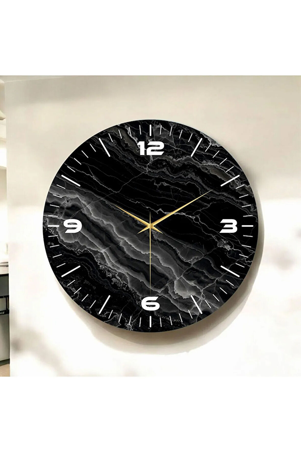 Renkli Baskı Mermer Desenli Sayılı Hediyelik Ahşap Sessiz Duvar Saati 50cm