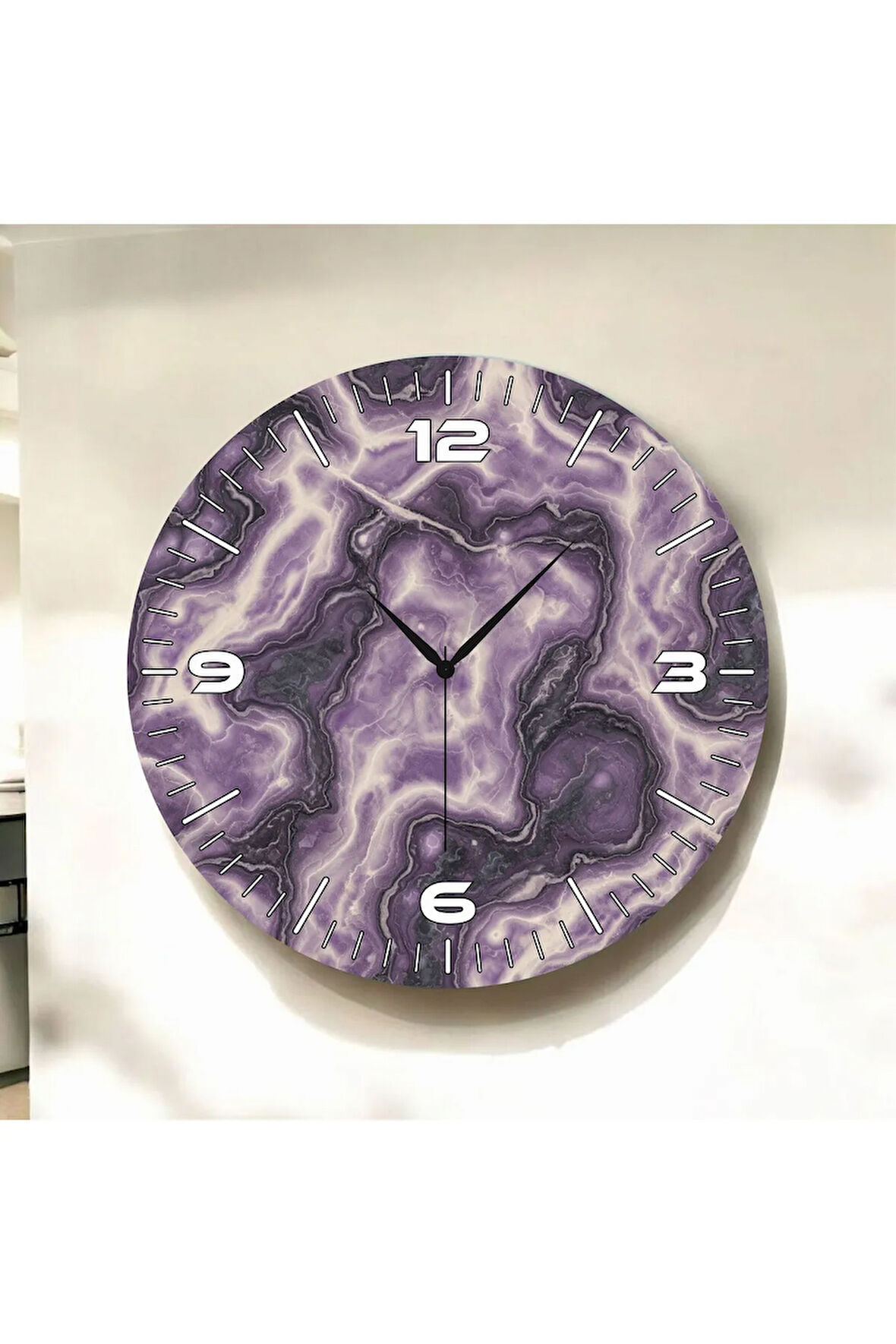 Renkli Baskı Desenli Sayılı Hediyelik Ahşap Sessiz Duvar Saati 50cm