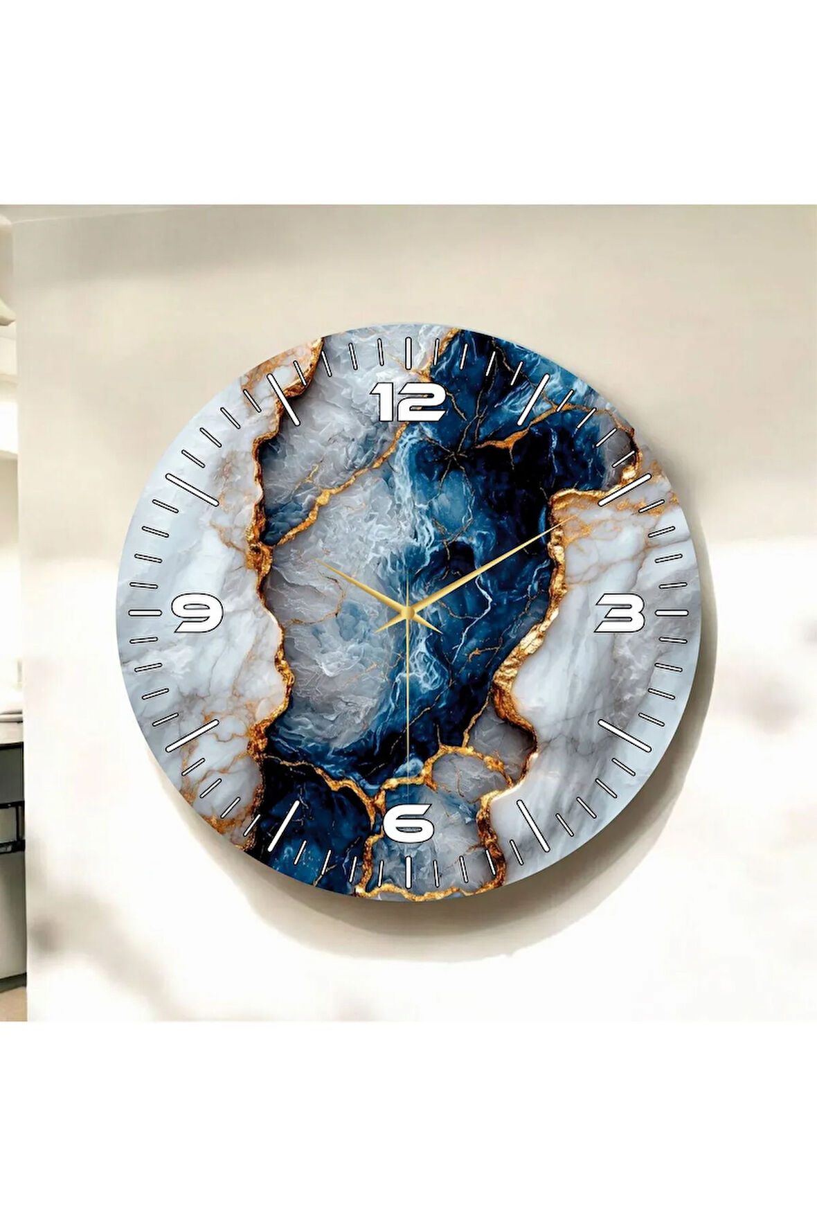 Renkli Baskı Desenli Sayılı Hediyelik Ahşap Sessiz Duvar Saati 50cm