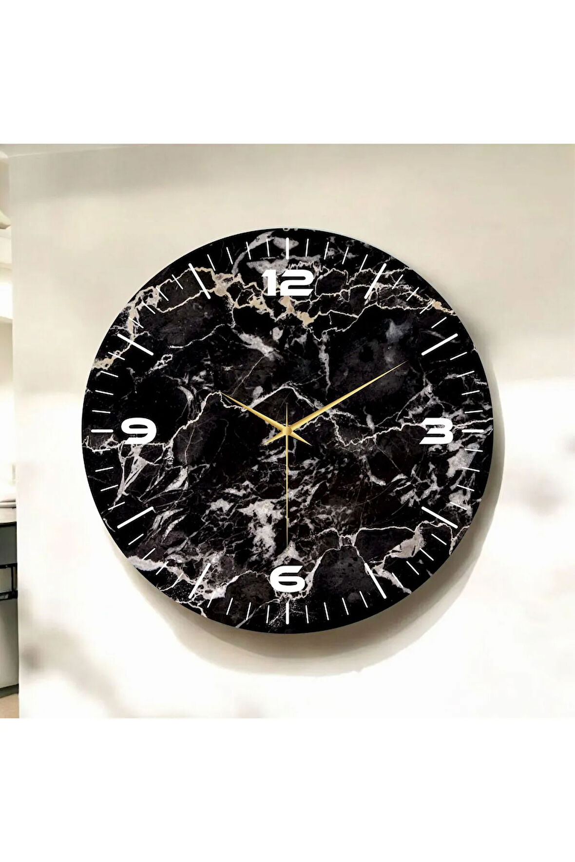 Renkli Baskı Mermer Desenli Sayılı Hediyelik Ahşap Sessiz Duvar Saati 50cm