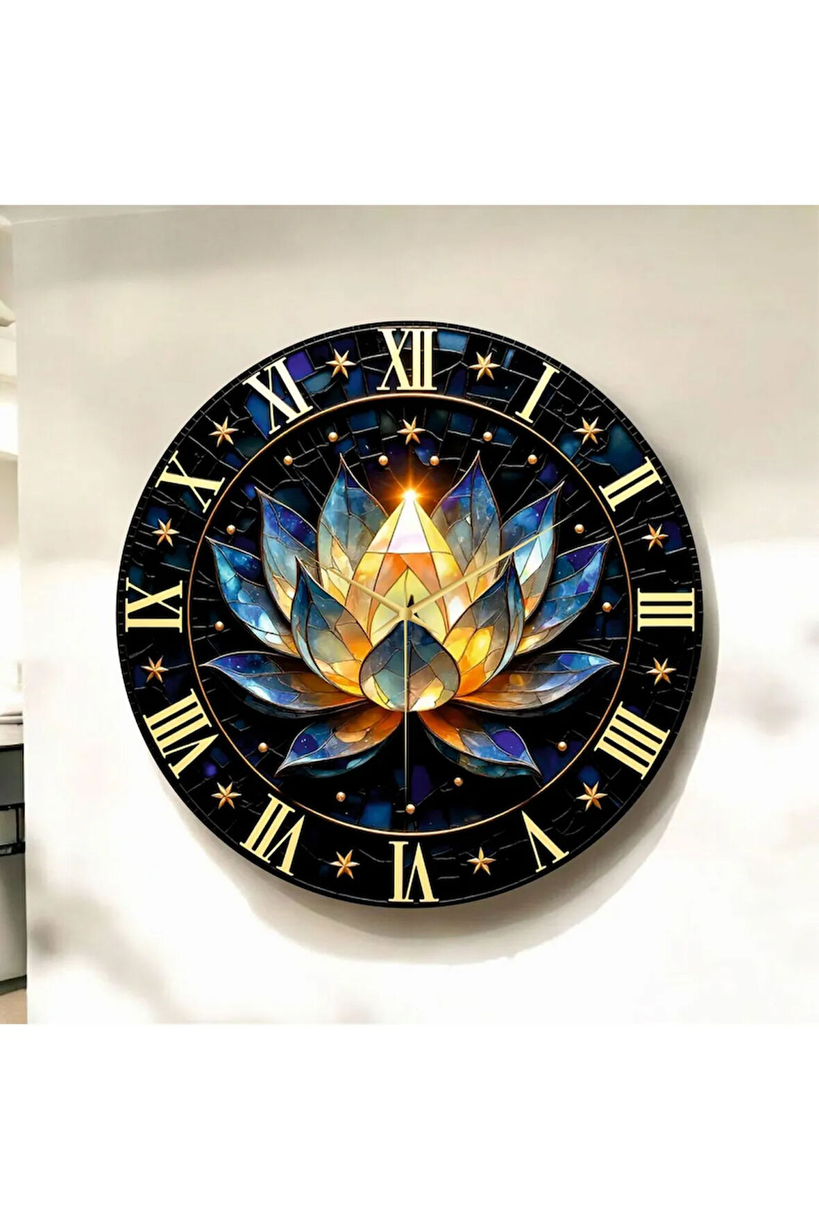 Renkli Baskı Desenli Roma Rakam Hediyelik Ahşap Sessiz Duvar Saati 50cm