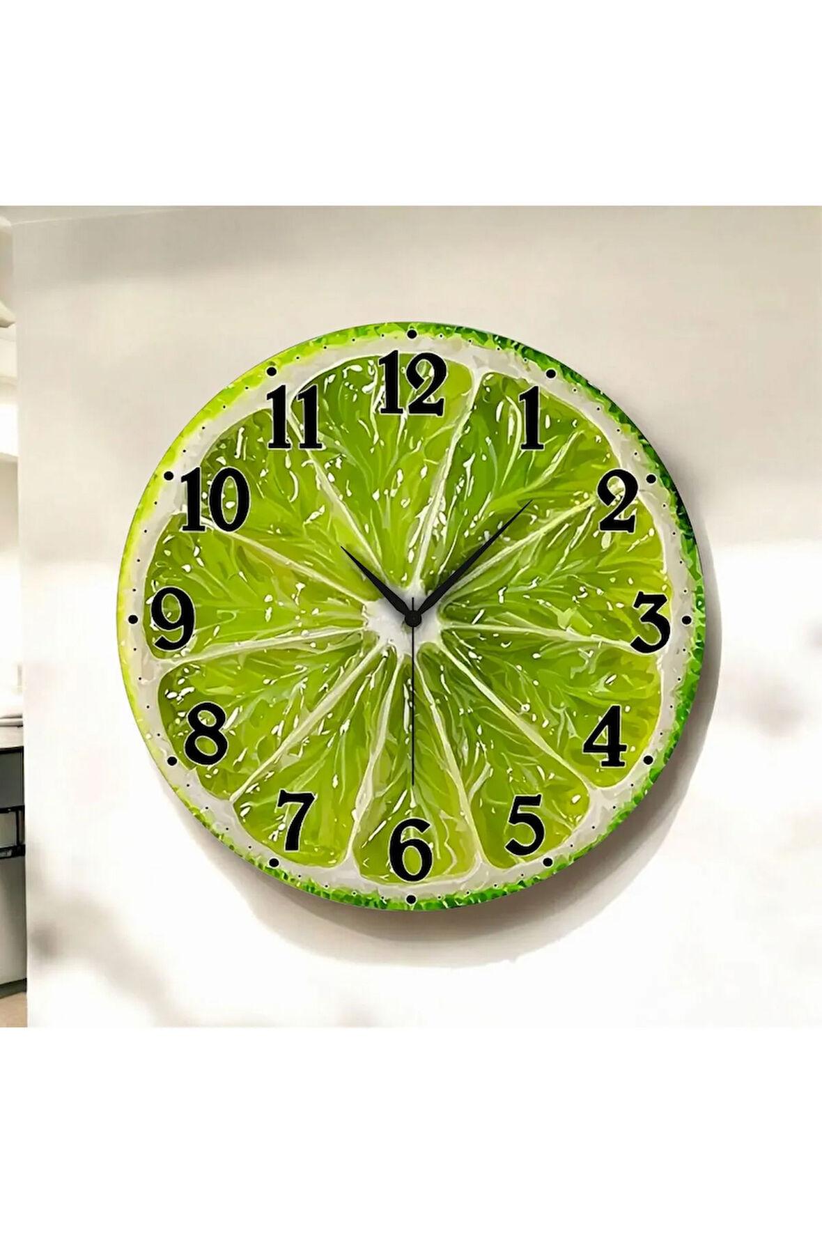 Renkli Baskı Limon Sebze Desenli Sayılı Hediyelik Ahşap Sessiz Duvar Saati 50cm
