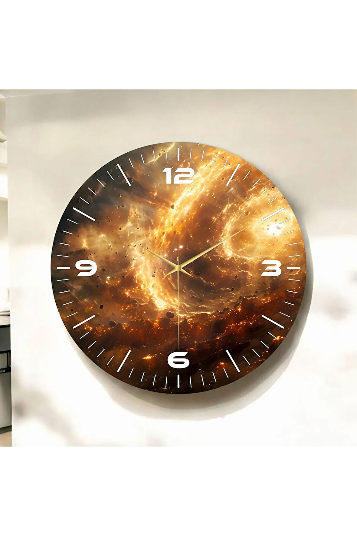 Uzay Temalı Renkli Baskı Desenli Sayılı Hediyelik Ahşap Sessiz Duvar Saati 50cm