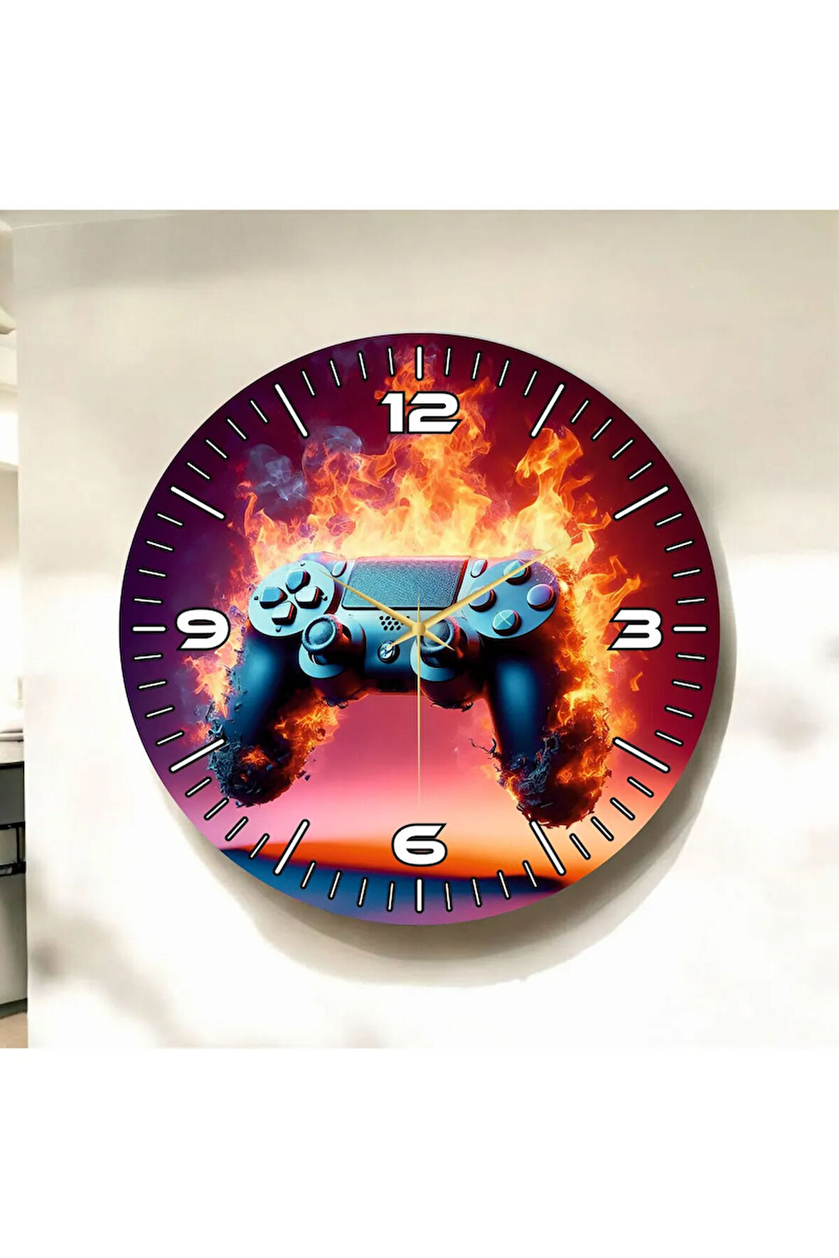 Renkli Baskı Oyun Konsolu Desenli Sayılı Hediyelik Ahşap Sessiz Duvar Saati 50cm