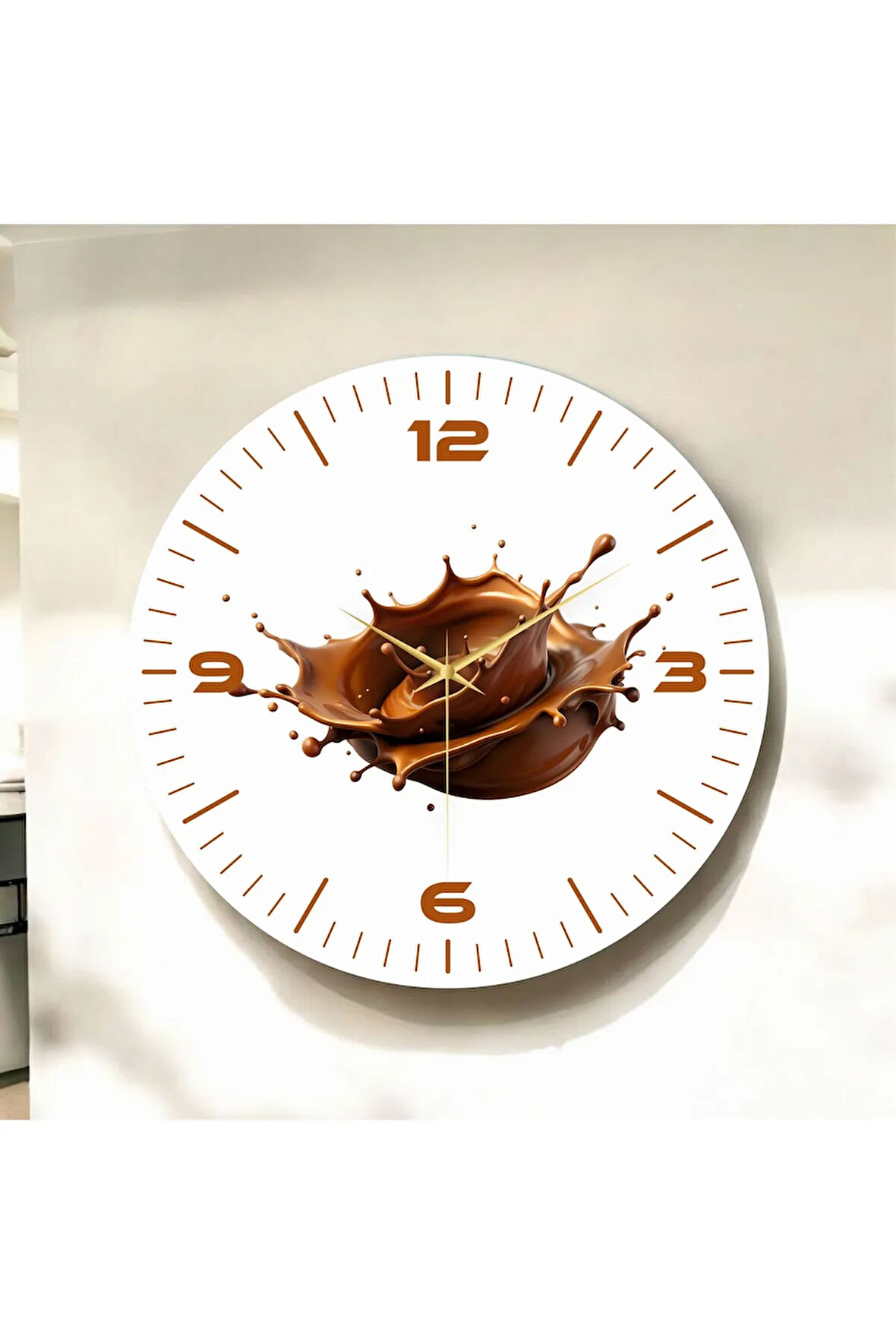 Renkli Baskı Çikolata Desenli Sayılı Hediyelik Ahşap Sessiz Duvar Saati 50cm