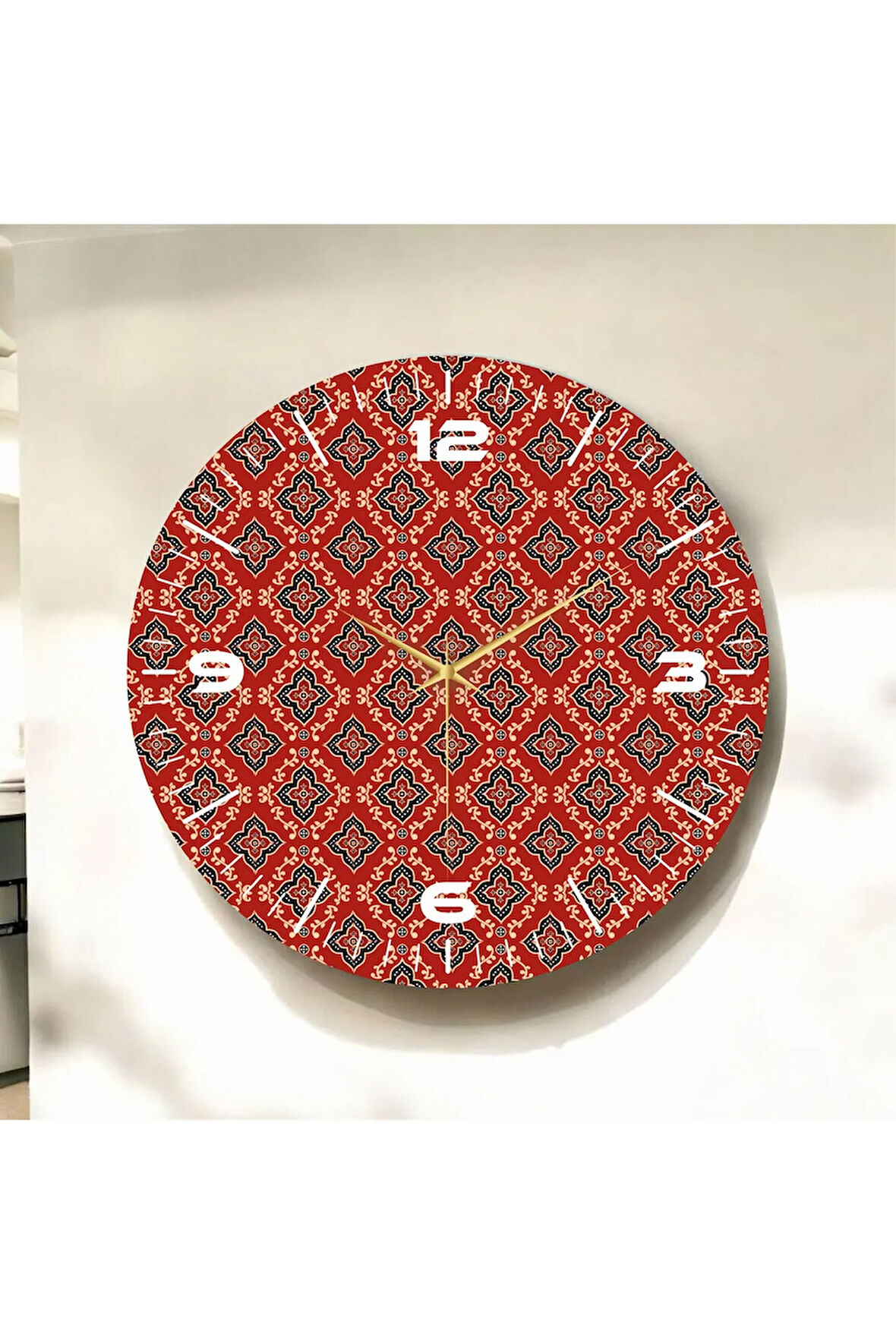 Renkli Baskı Desenli Sayılı Hediyelik Ahşap Sessiz Duvar Saati 50cm