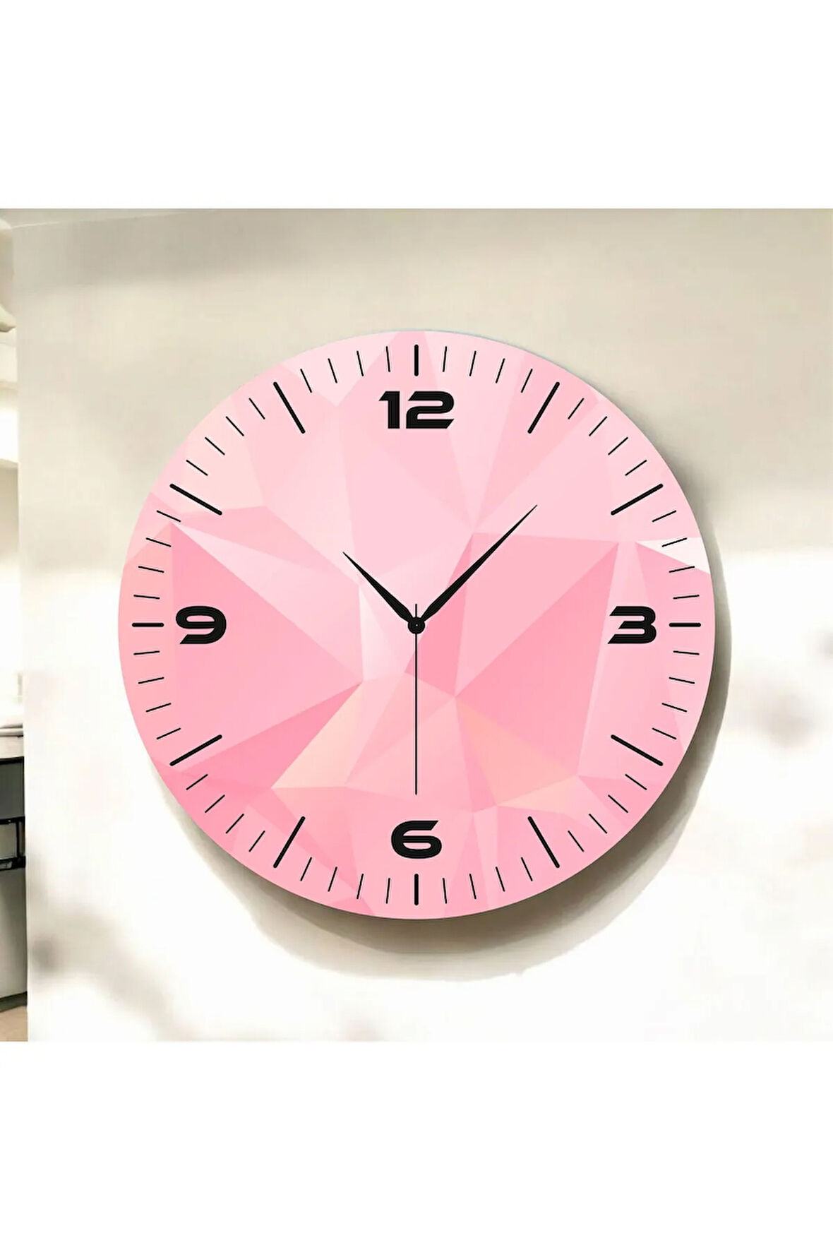 Pembe Renkli Baskı Desenli Sayılı Hediyelik Ahşap Sessiz Duvar Saati 50cm