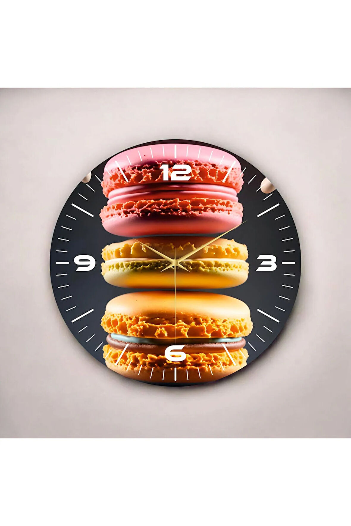 Renkli Baskı Makaron Desenli Sayılı Hediyelik Ahşap Sessiz Duvar Saati 50cm