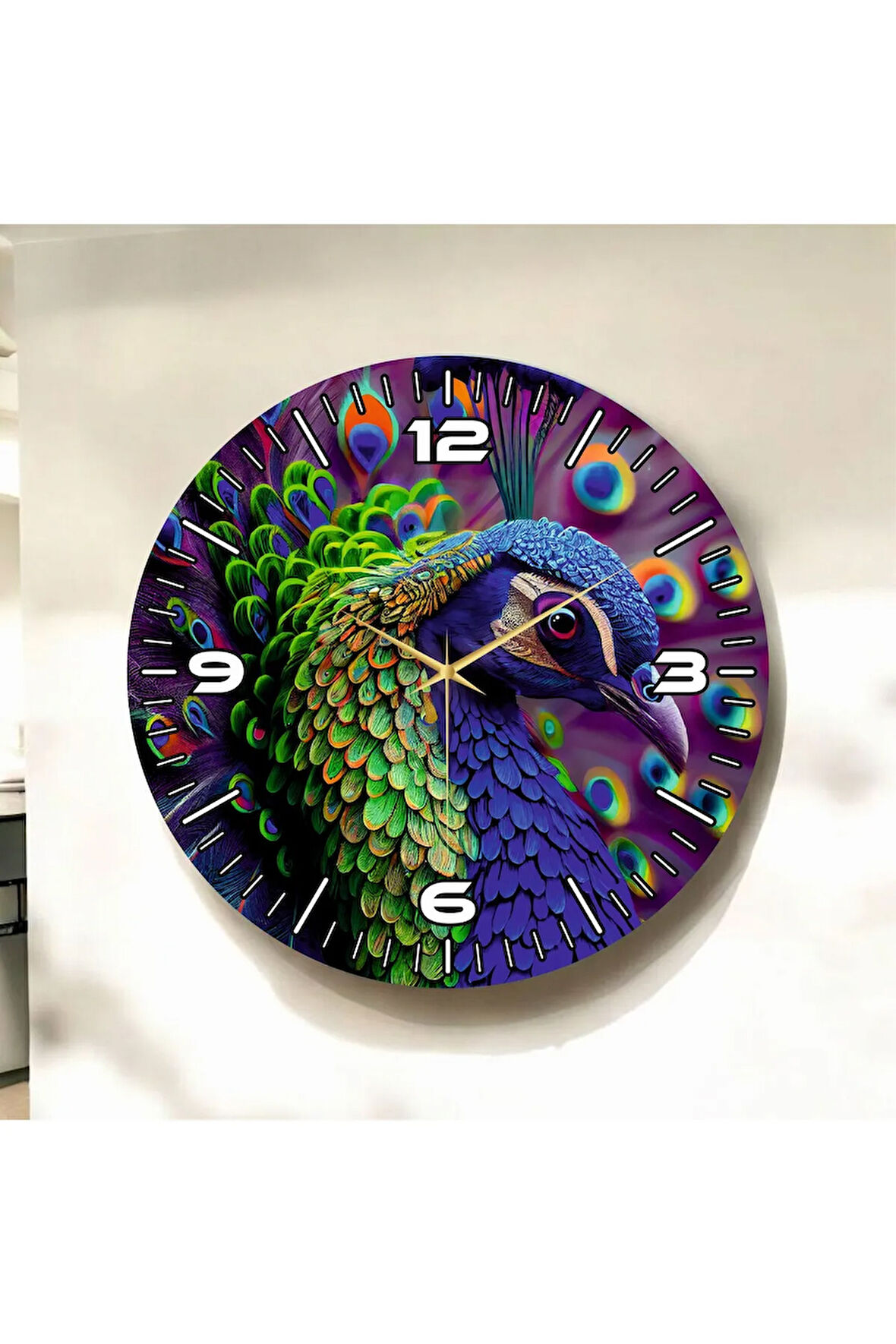 Renkli Baskı Hayvan Desenli Sayılı Hediyelik Ahşap Sessiz Duvar Saati 50cm