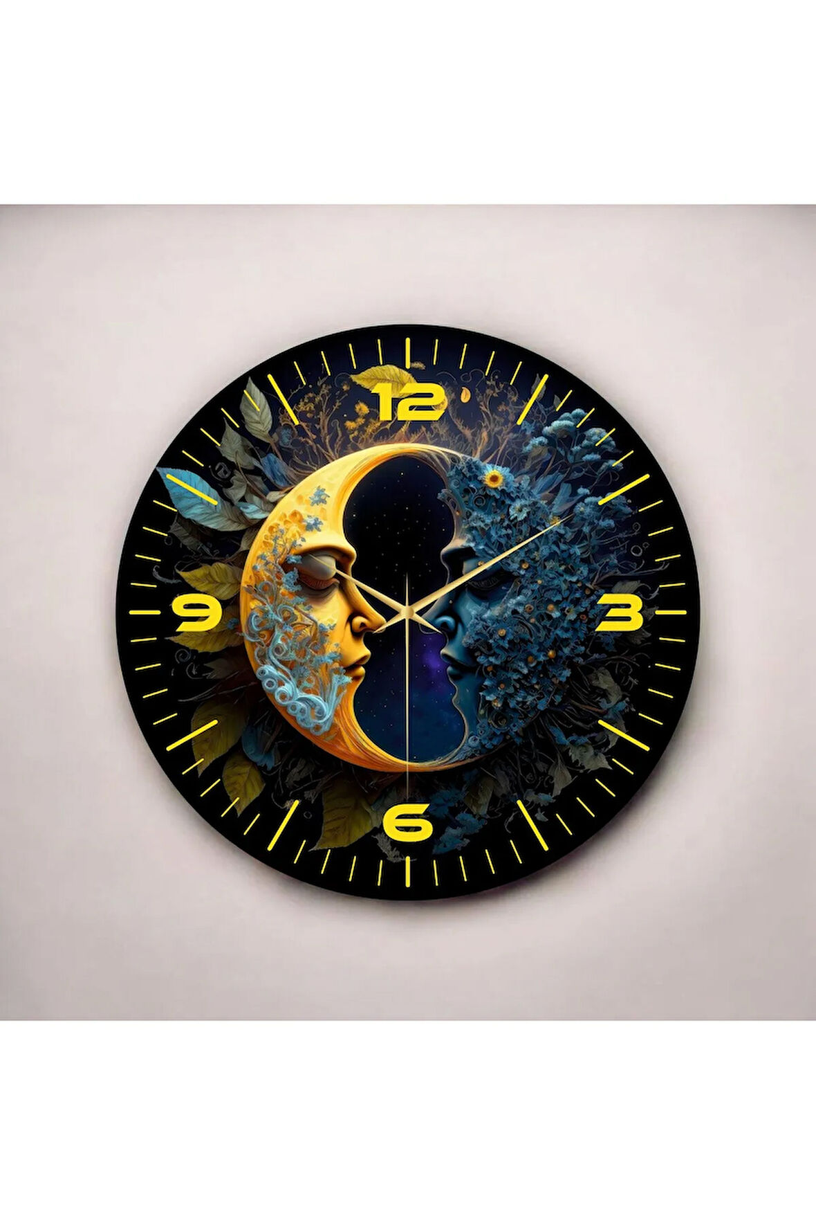 Renkli Baskı Ay Desenli Sayılı Hediyelik Ahşap Sessiz Duvar Saati 50cm