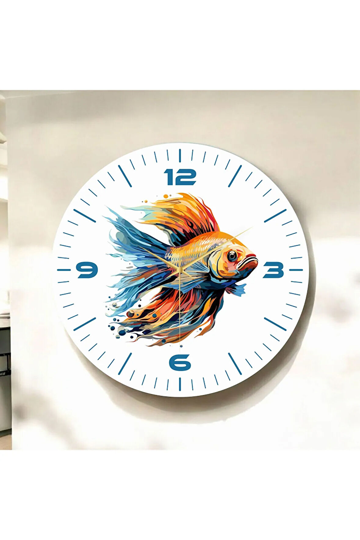 Renkli Baskı Balık Hayvan Desenli Sayılı Hediyelik Ahşap Sessiz Duvar Saati 50cm