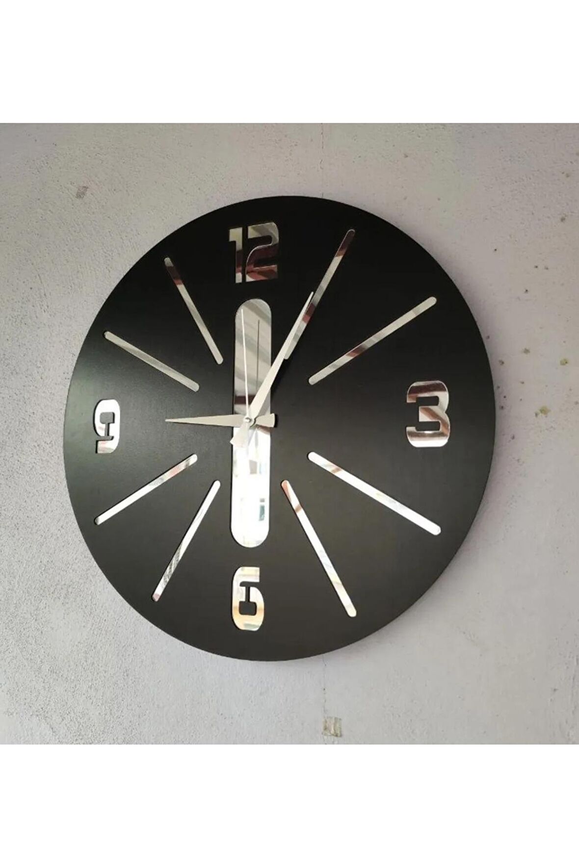 Siyah Renk Hediyelik Ahşap Aynalı Dekoratif Farklı Desenli Duvar Saati 50cm