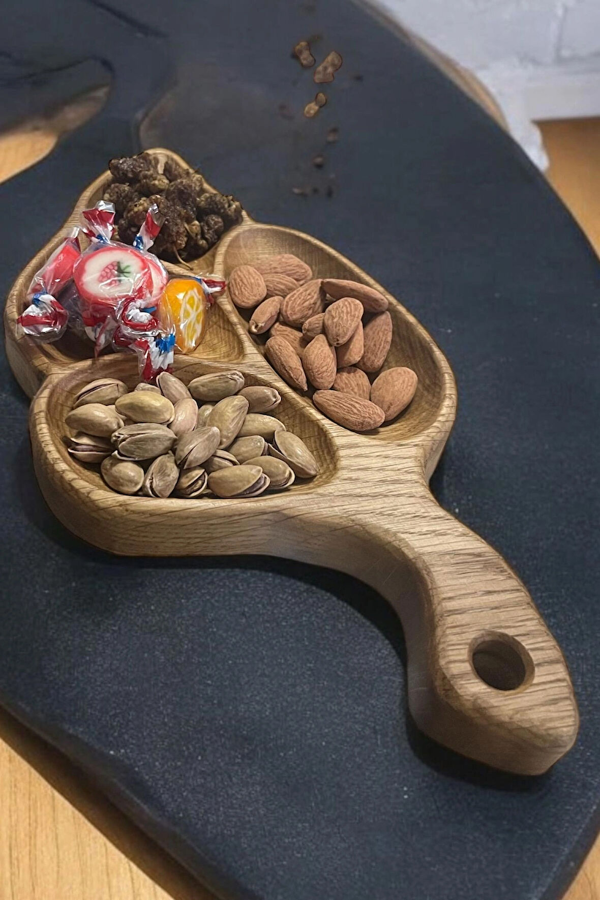Meşe ağacından çerezlik, sunumluk,şekerlik,ikramlık