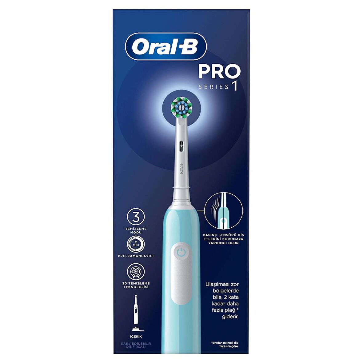 Oral-B Pro Series 1 Mavi Elektrikli Diş Fırçası, 1 Diş Fırçası Başlığı, Braun Tasarımı